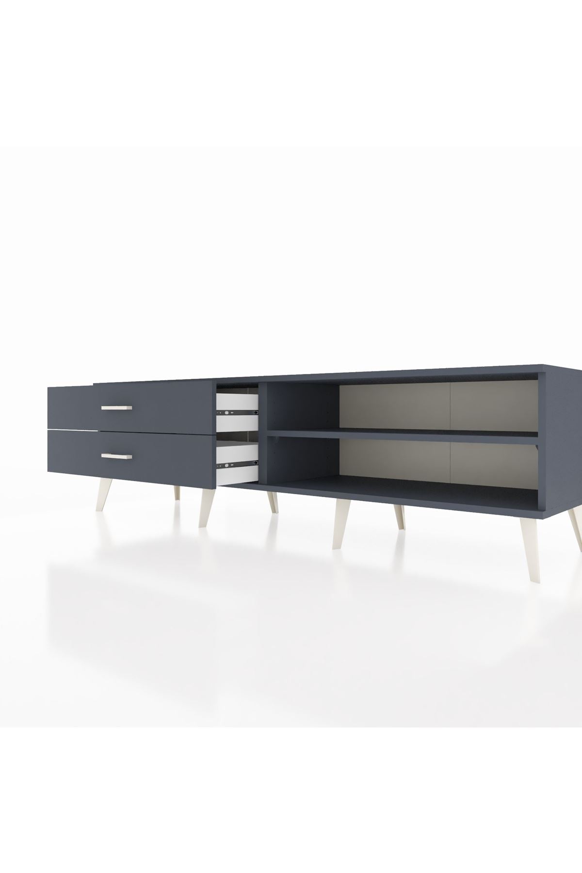 Hyperion TV Ünitesi Tek Raflı 2 Çekmeceli  176x44x51 Antrasit-Antrasit/Antrasit