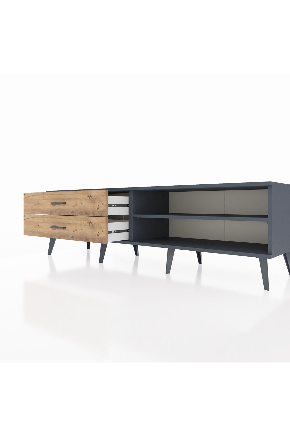 Hyperion TV Ünitesi Tek Raflı 2 Çekmeceli  176x44x51 Antrasit-Antrasit/Çam