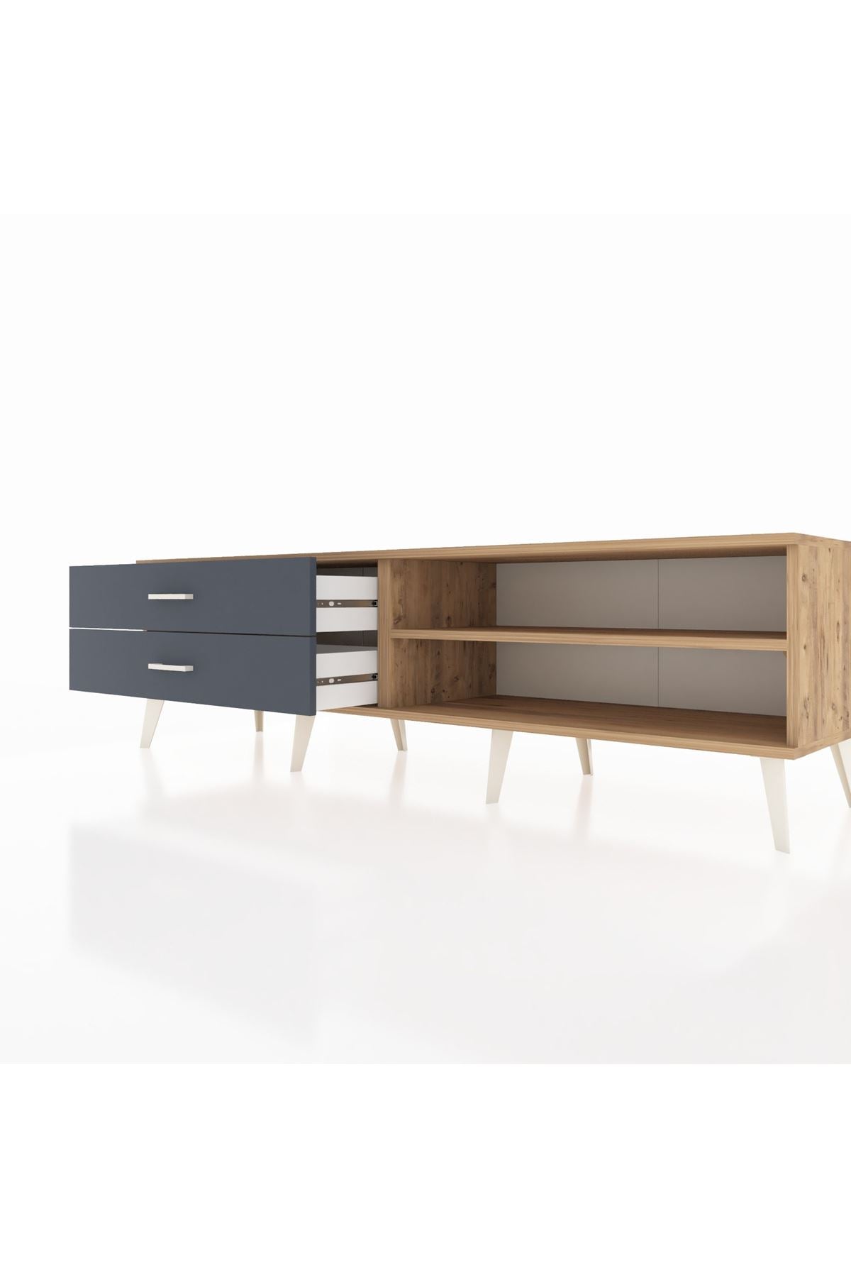 Hyperion TV Ünitesi Tek Raflı 2 Çekmeceli  176x44x51 Çam-Çam/Antrasit