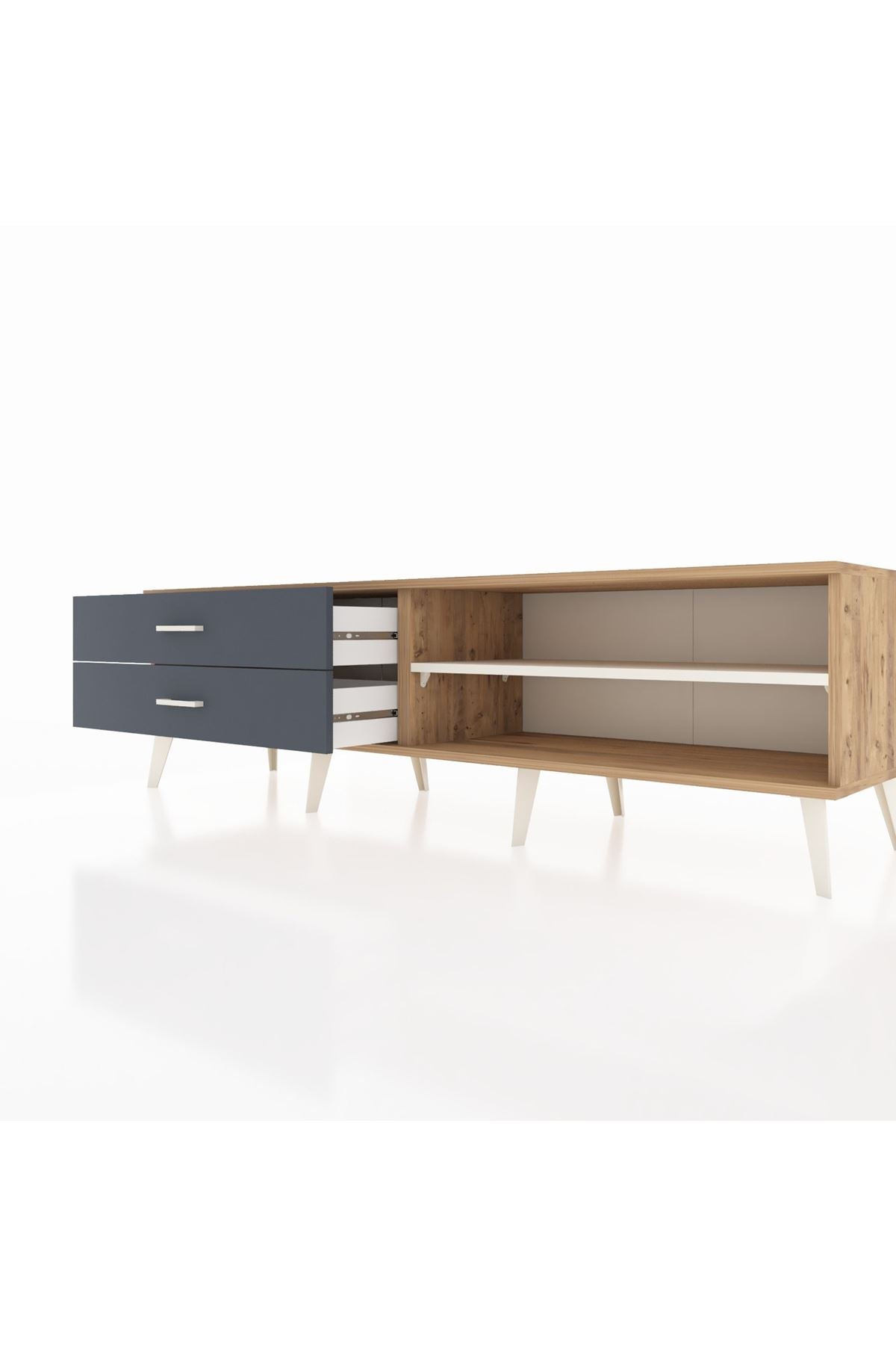 Hyperion TV Ünitesi Tek Raflı 2 Çekmeceli  176x44x51 Çam-Aytaşı/Antrasit