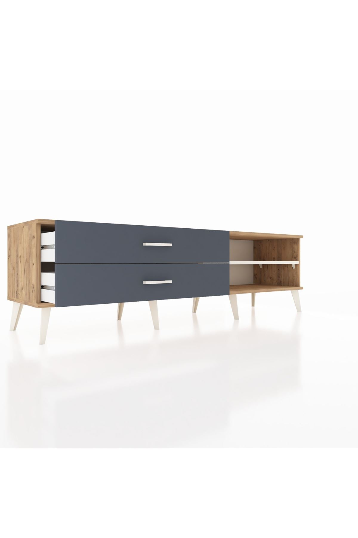 Hyperion TV Ünitesi Tek Raflı 2 Çekmeceli  176x44x51 Çam-Aytaşı/Antrasit