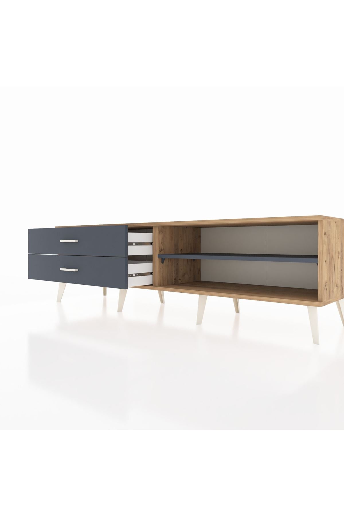 Hyperion TV Ünitesi Tek Raflı 2 Çekmeceli  176x44x51 Çam-Antrasit/Antrasit