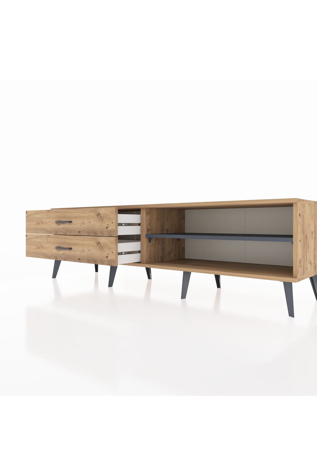 Hyperion TV Ünitesi Tek Raflı 2 Çekmeceli  176x44x51 Çam-Antrasit/Çam