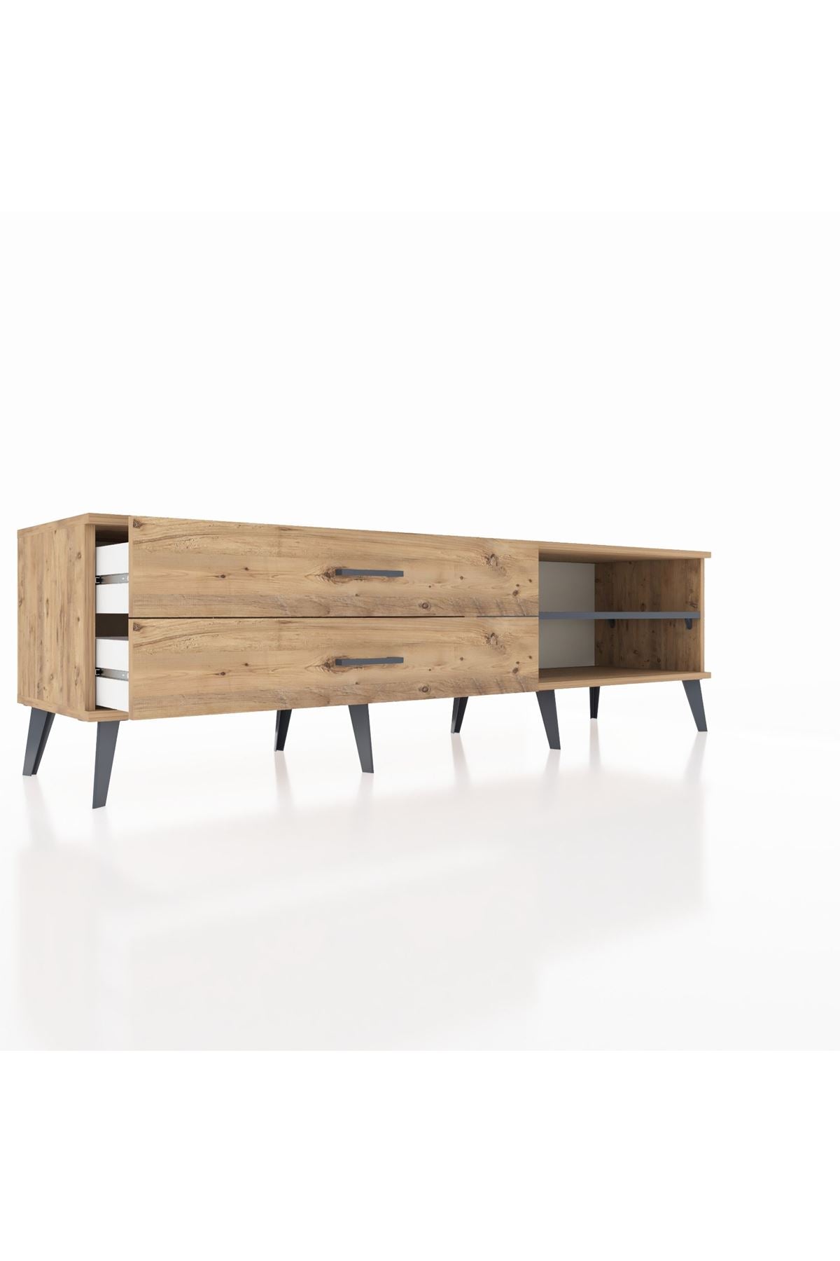 Hyperion TV Ünitesi Tek Raflı 2 Çekmeceli  176x44x51 Çam-Antrasit/Çam