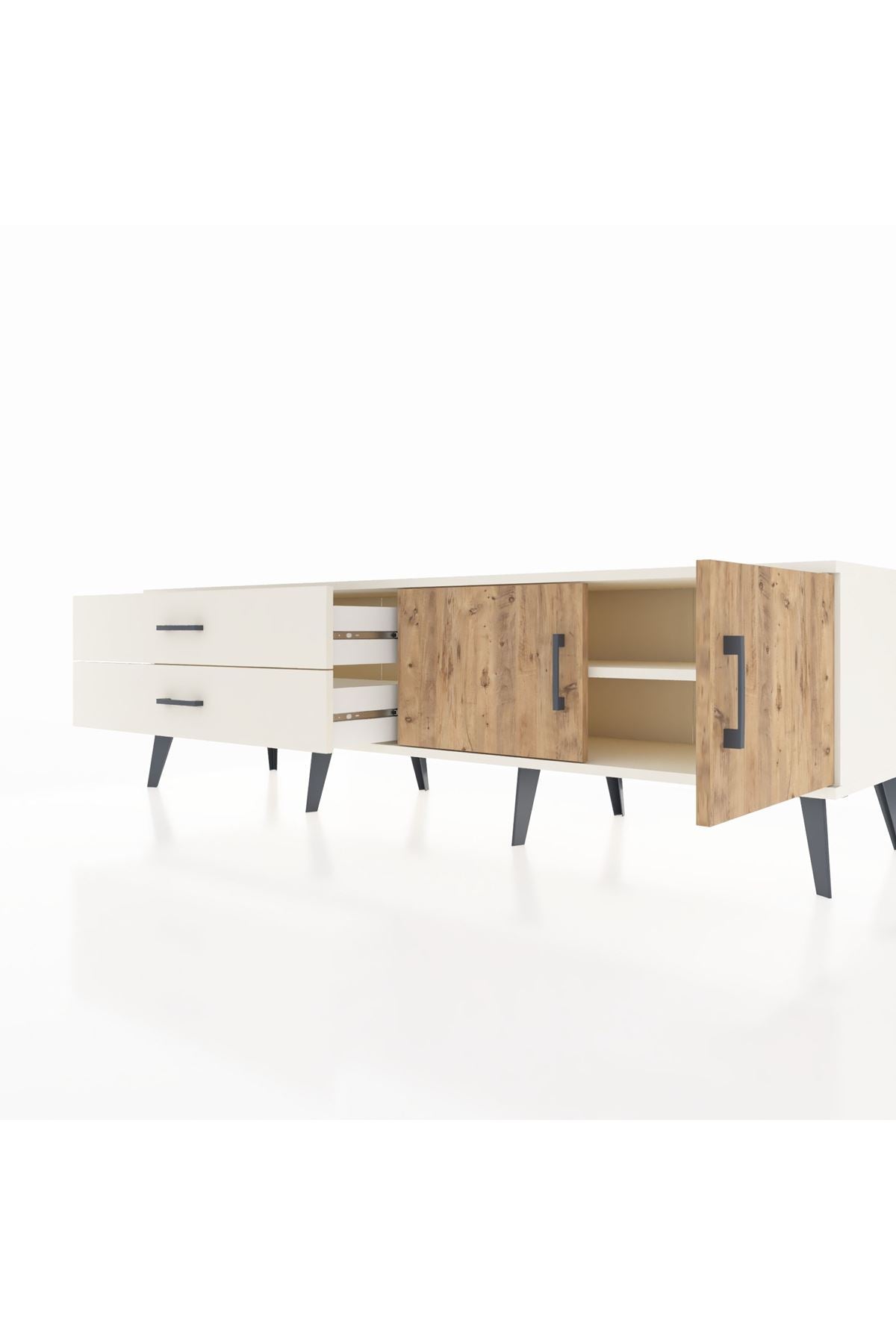 Hyperion TV Ünitesi Tek Raflı 2 Çekmeceli 2 Kapaklı 176x44x51 Aytaşı-Çam/Aytaşı