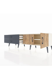 Hyperion TV Ünitesi Tek Raflı 2 Çekmeceli 2 Kapaklı 176x44x51 Aytaşı-Çam/Antrasit