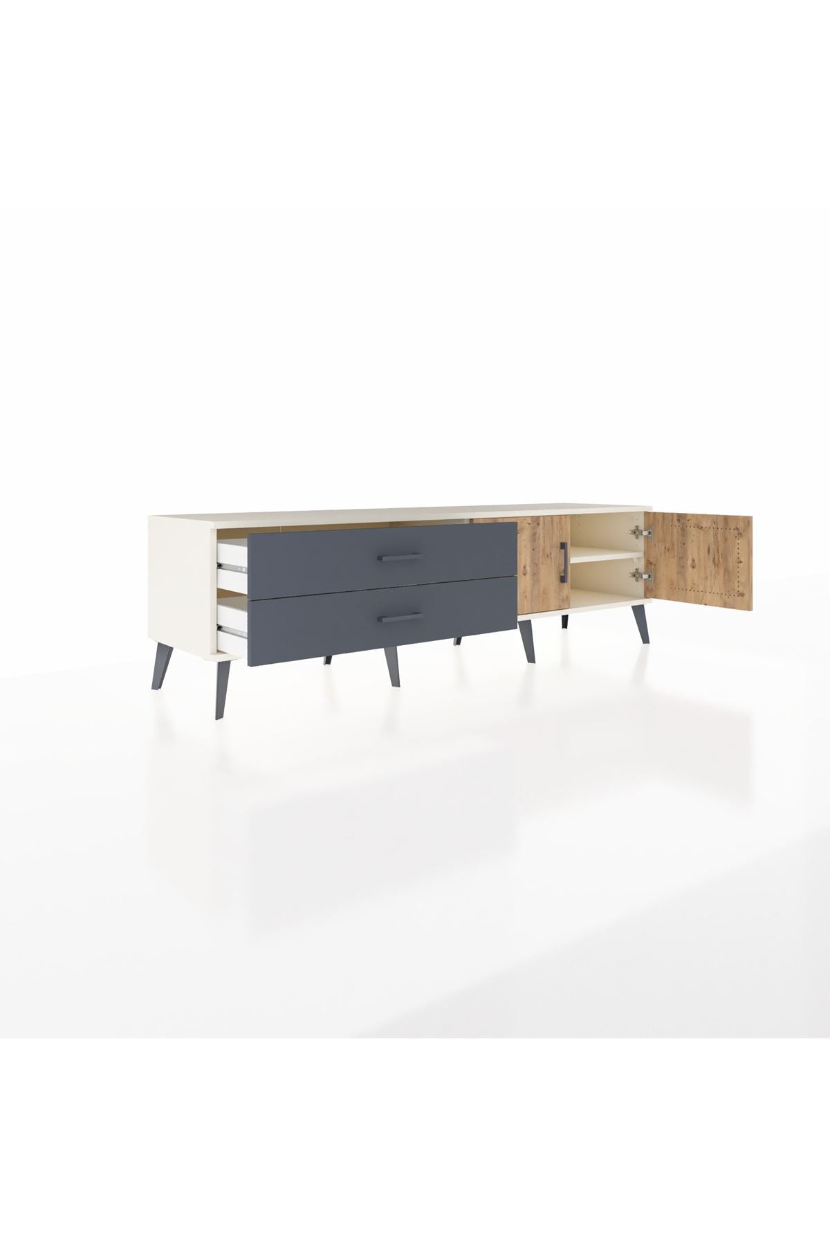 Hyperion TV Ünitesi Tek Raflı 2 Çekmeceli 2 Kapaklı 176x44x51 Aytaşı-Çam/Antrasit