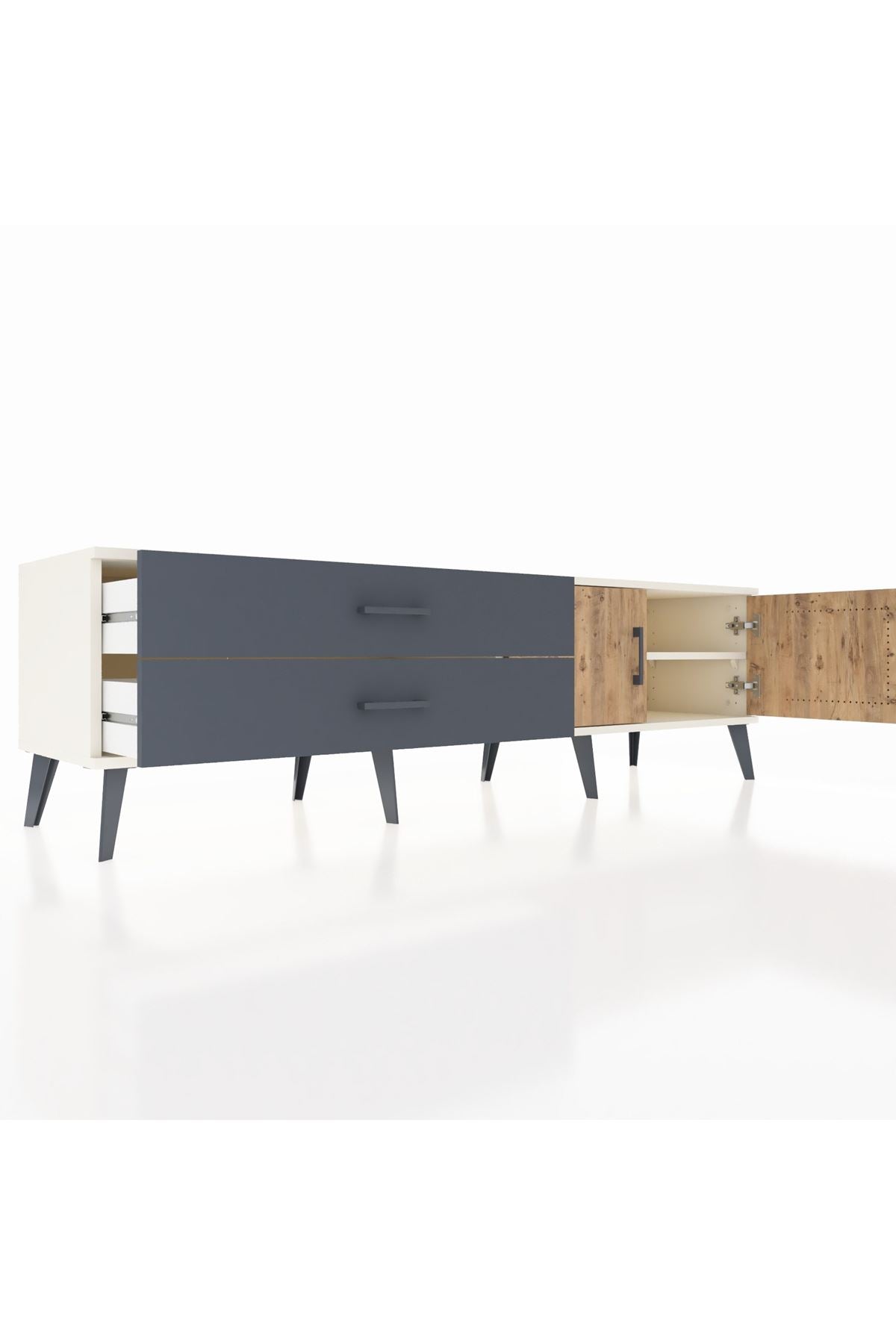 Hyperion TV Ünitesi Tek Raflı 2 Çekmeceli 2 Kapaklı 176x44x51 Aytaşı-Çam/Antrasit