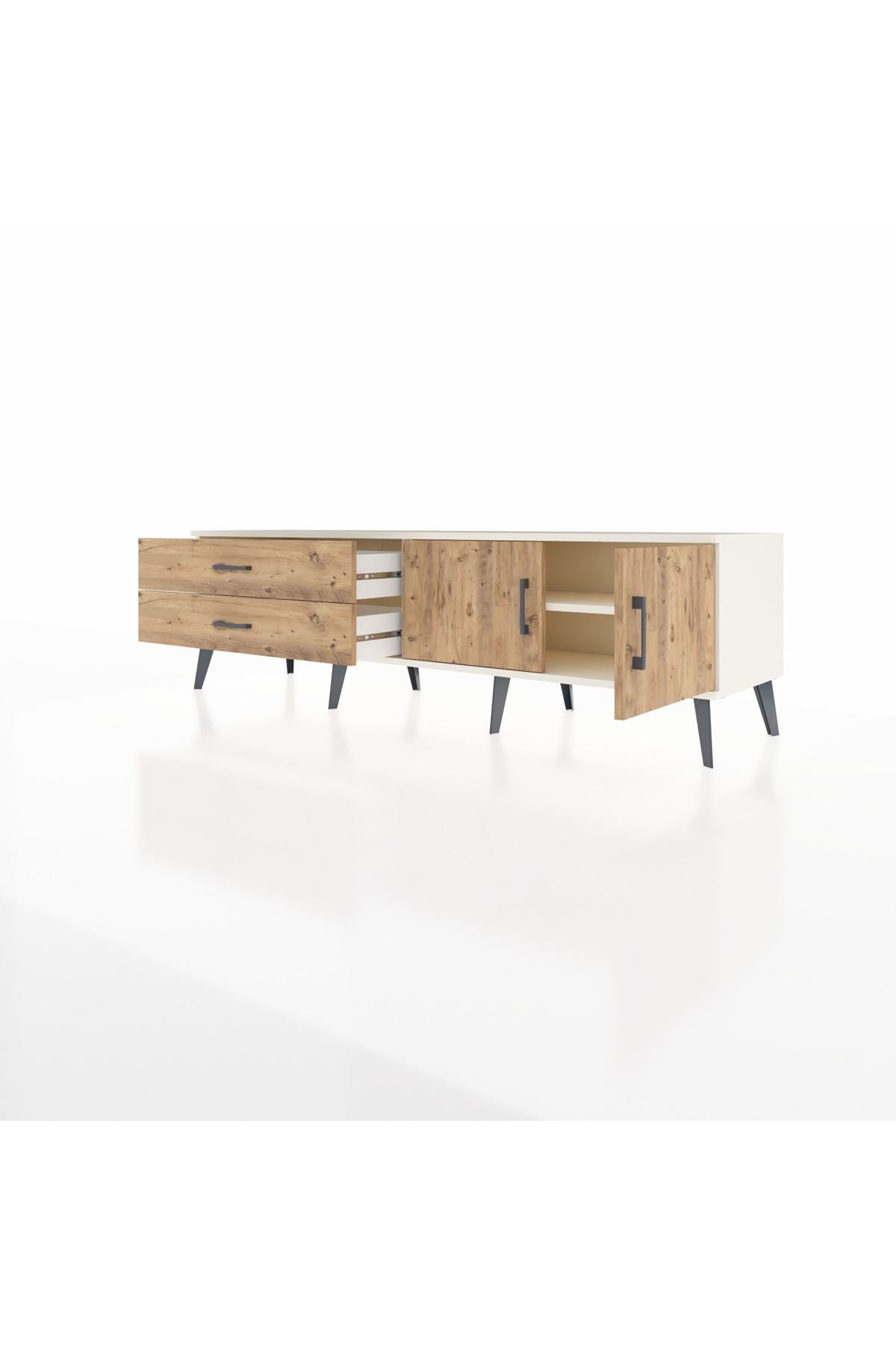 Hyperion TV Ünitesi Tek Raflı 2 Çekmeceli 2 Kapaklı 176x44x51 Aytaşı-Çam/Çam