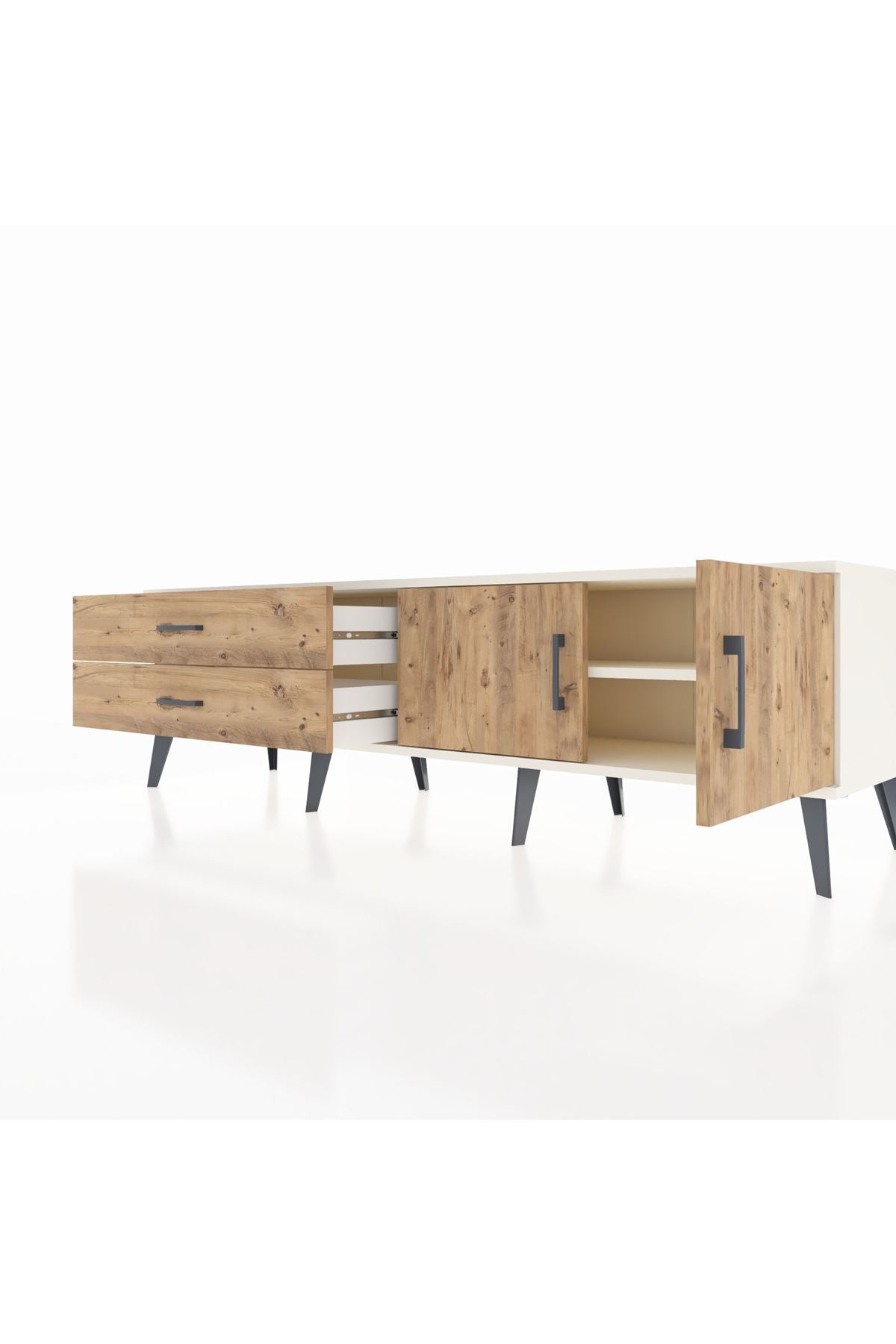 Hyperion TV Ünitesi Tek Raflı 2 Çekmeceli 2 Kapaklı 176x44x51 Aytaşı-Çam/Çam