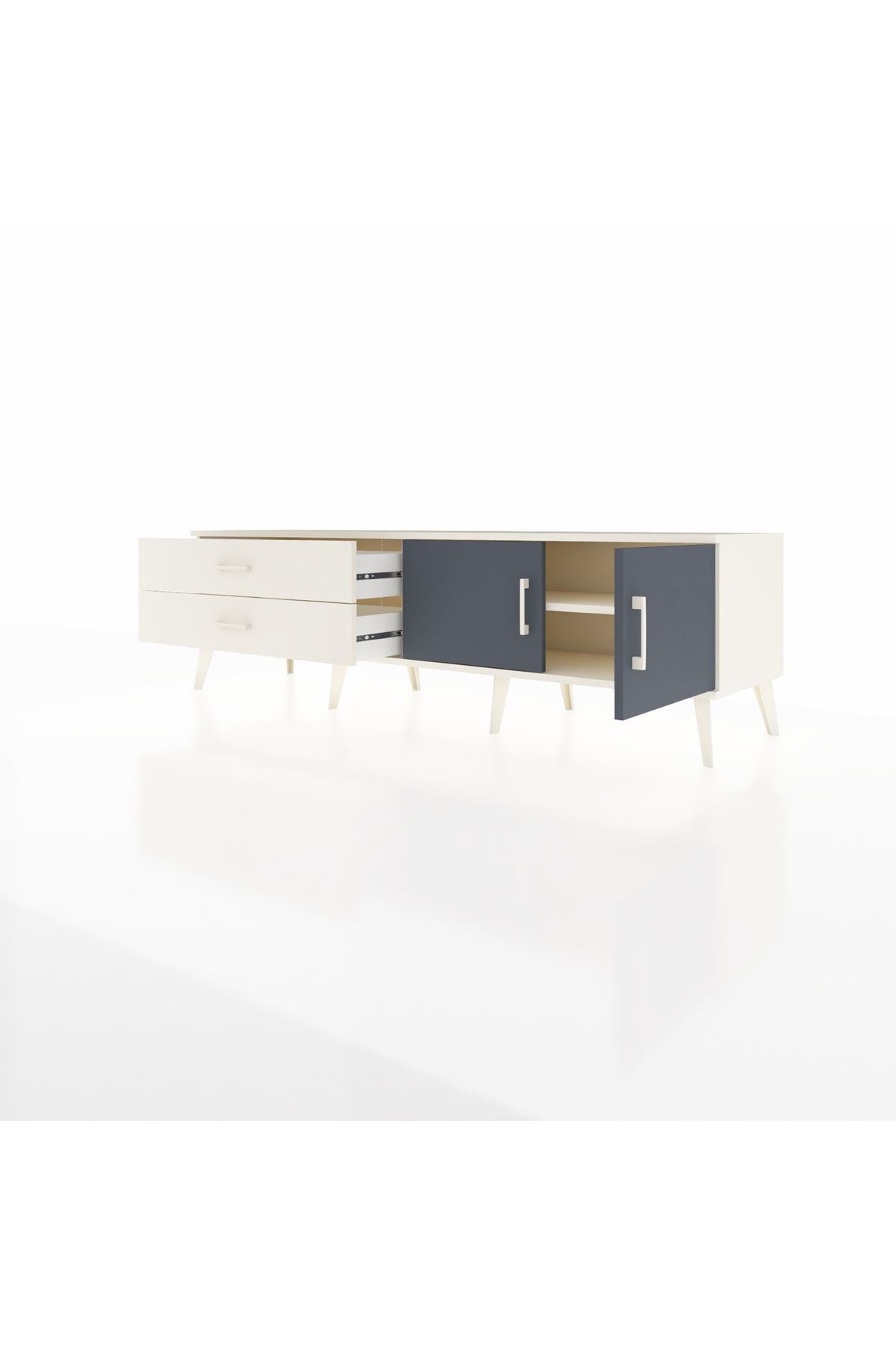 Hyperion TV Ünitesi Tek Raflı 2 Çekmeceli 2 Kapaklı 176x44x51 Aytaşı-Antrasit/Aytaşı