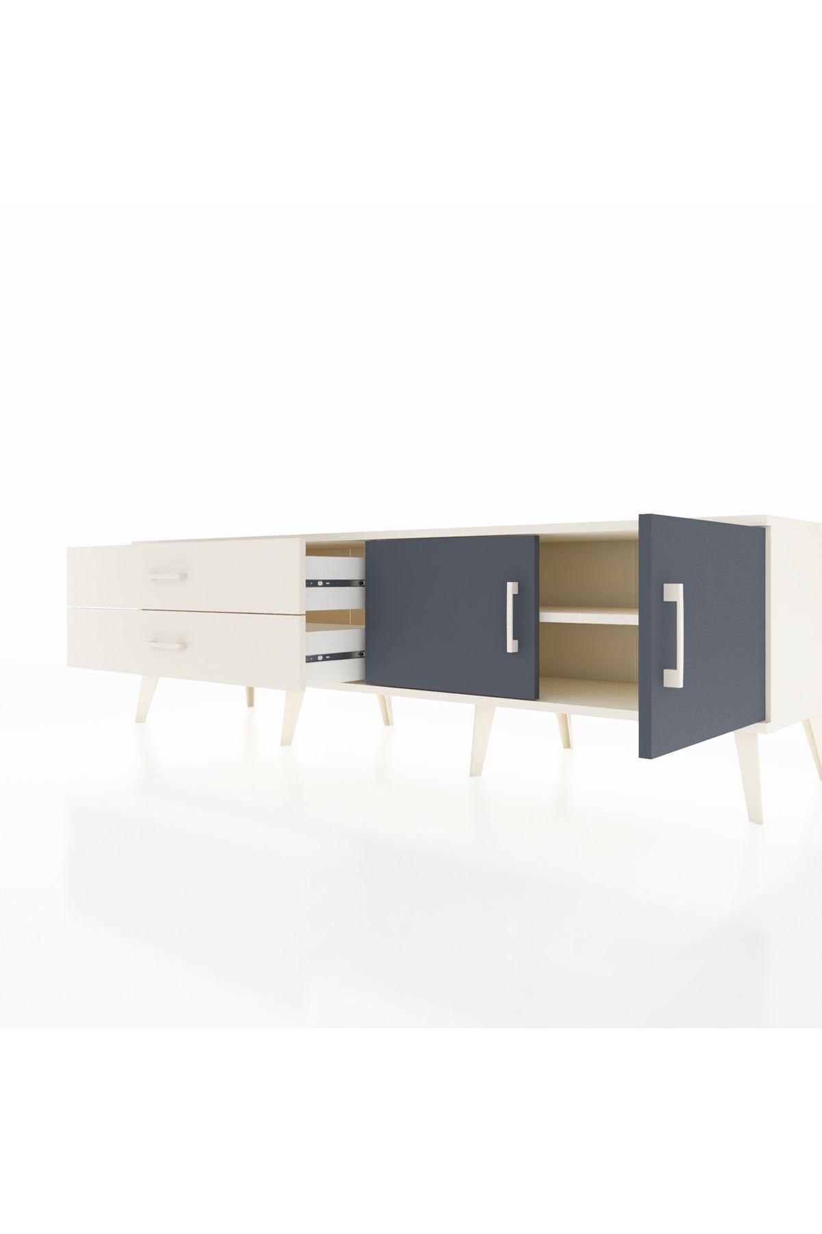 Hyperion TV Ünitesi Tek Raflı 2 Çekmeceli 2 Kapaklı 176x44x51 Aytaşı-Antrasit/Aytaşı