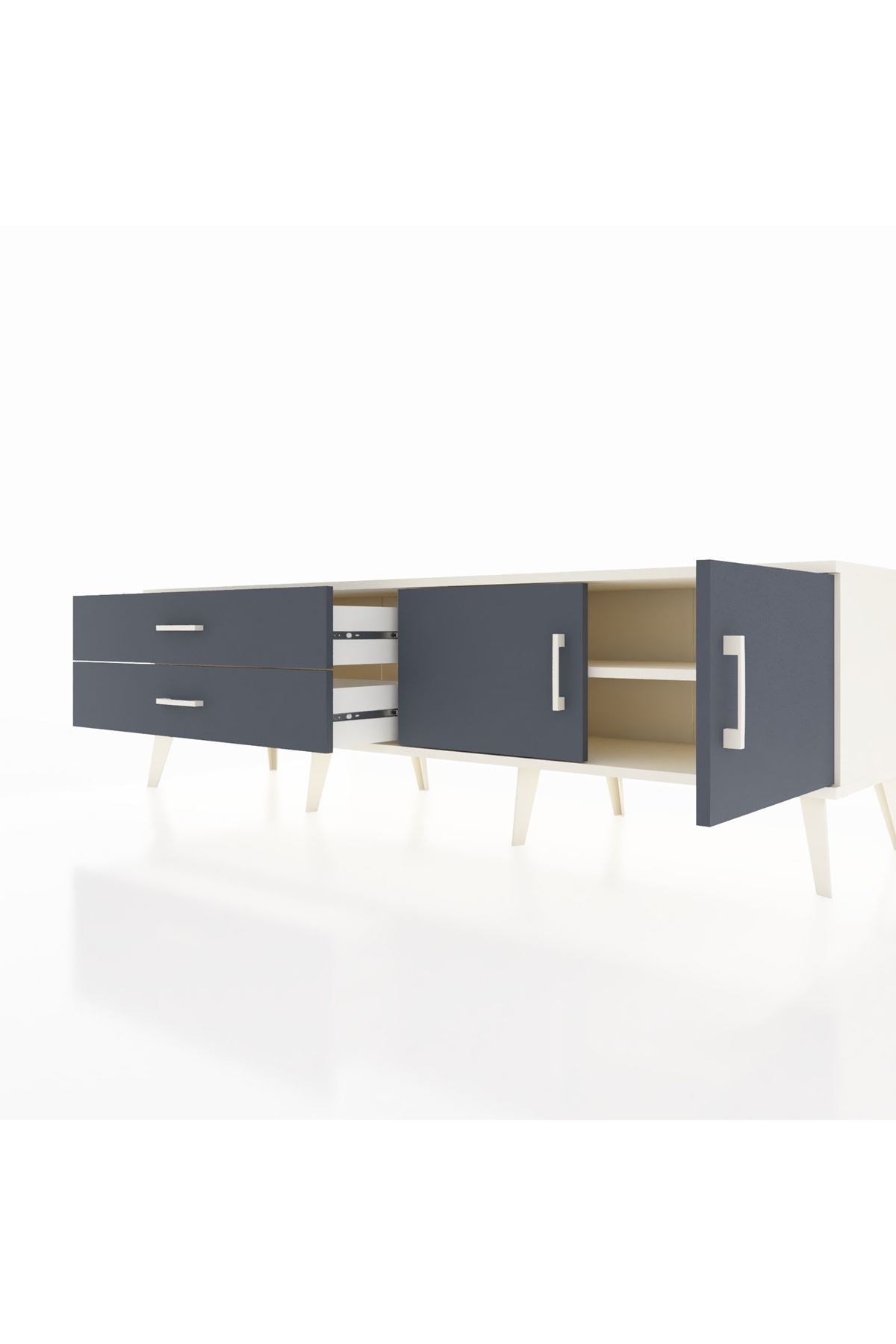 Hyperion TV Ünitesi Tek Raflı 2 Çekmeceli 2 Kapaklı 176x44x51 Aytaşı-Antrasit/Antrasit