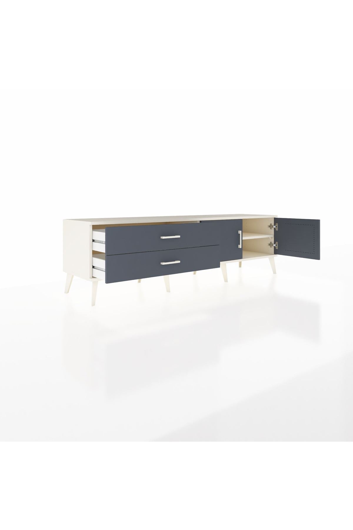 Hyperion TV Ünitesi Tek Raflı 2 Çekmeceli 2 Kapaklı 176x44x51 Aytaşı-Antrasit/Antrasit