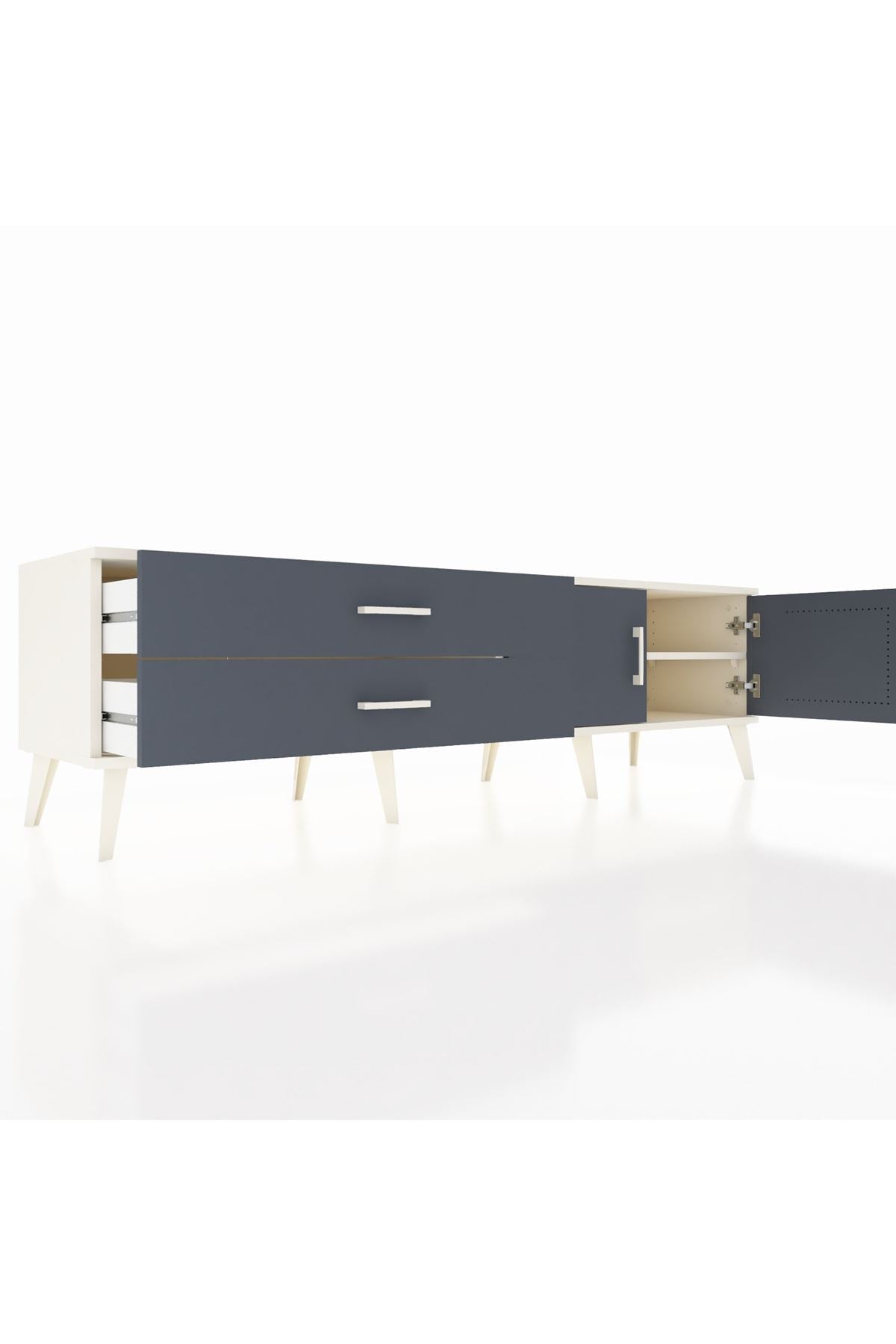 Hyperion TV Ünitesi Tek Raflı 2 Çekmeceli 2 Kapaklı 176x44x51 Aytaşı-Antrasit/Antrasit