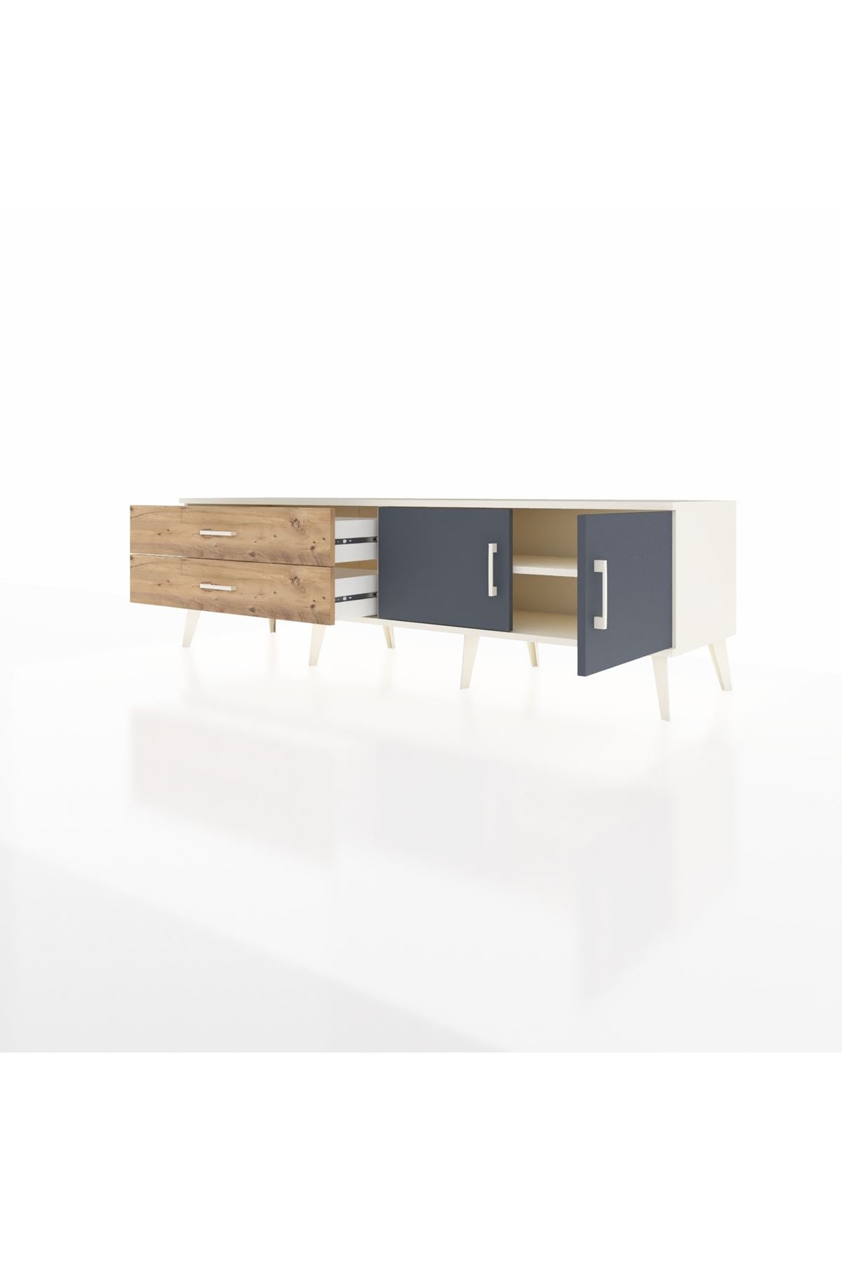 Hyperion TV Ünitesi Tek Raflı 2 Çekmeceli 2 Kapaklı 176x44x51 Aytaşı-Antrasit/Çam