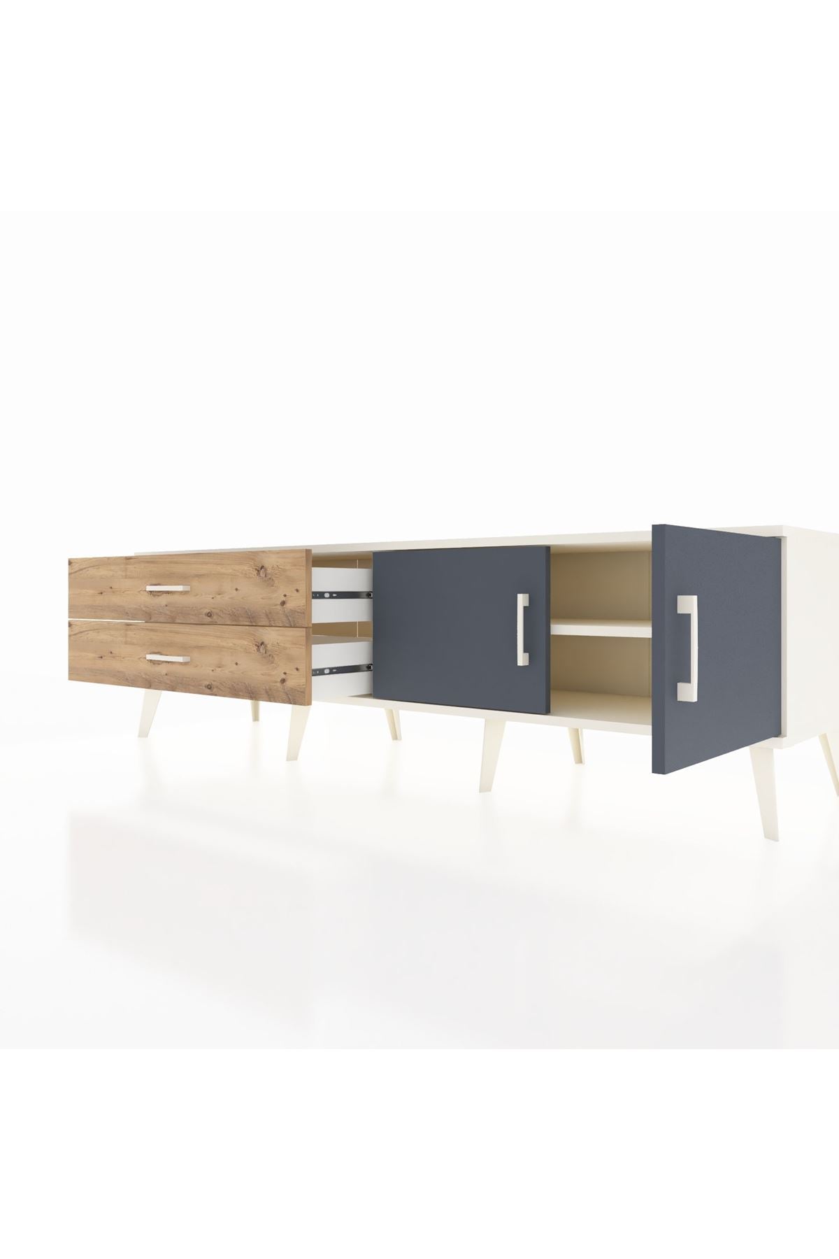 Hyperion TV Ünitesi Tek Raflı 2 Çekmeceli 2 Kapaklı 176x44x51 Aytaşı-Antrasit/Çam