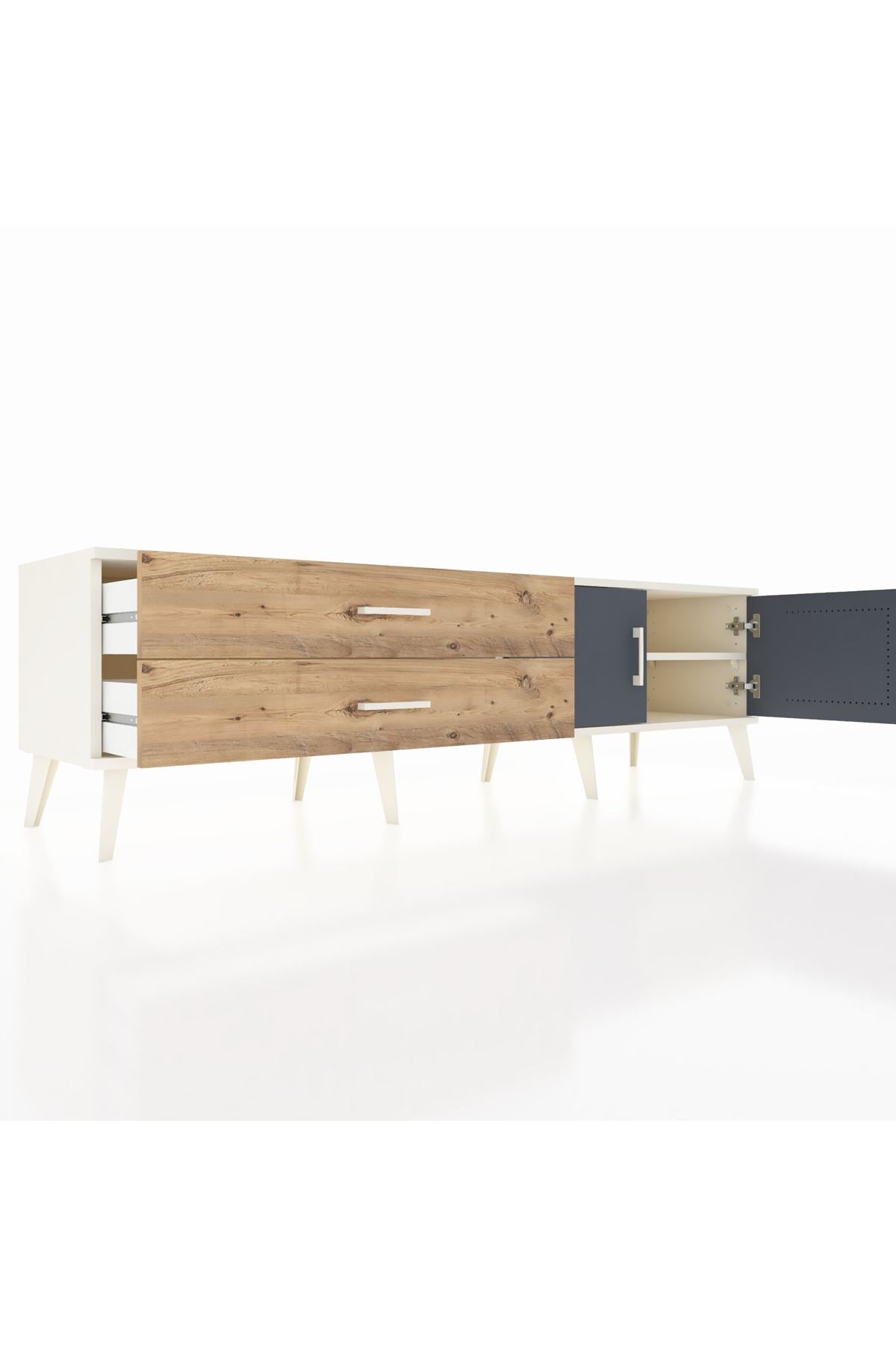 Hyperion TV Ünitesi Tek Raflı 2 Çekmeceli 2 Kapaklı 176x44x51 Aytaşı-Antrasit/Çam