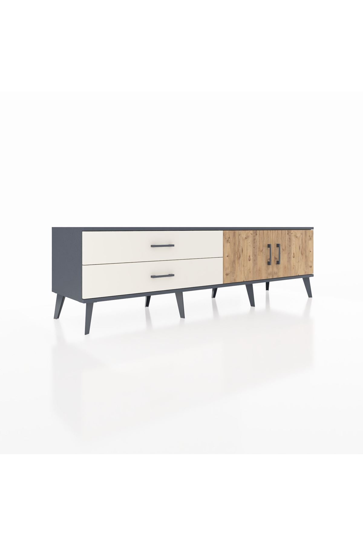 Hyperion TV Ünitesi Tek Raflı 2 Çekmeceli 2 Kapaklı 176x44x51 Antrasit-Çam/Aytaşı