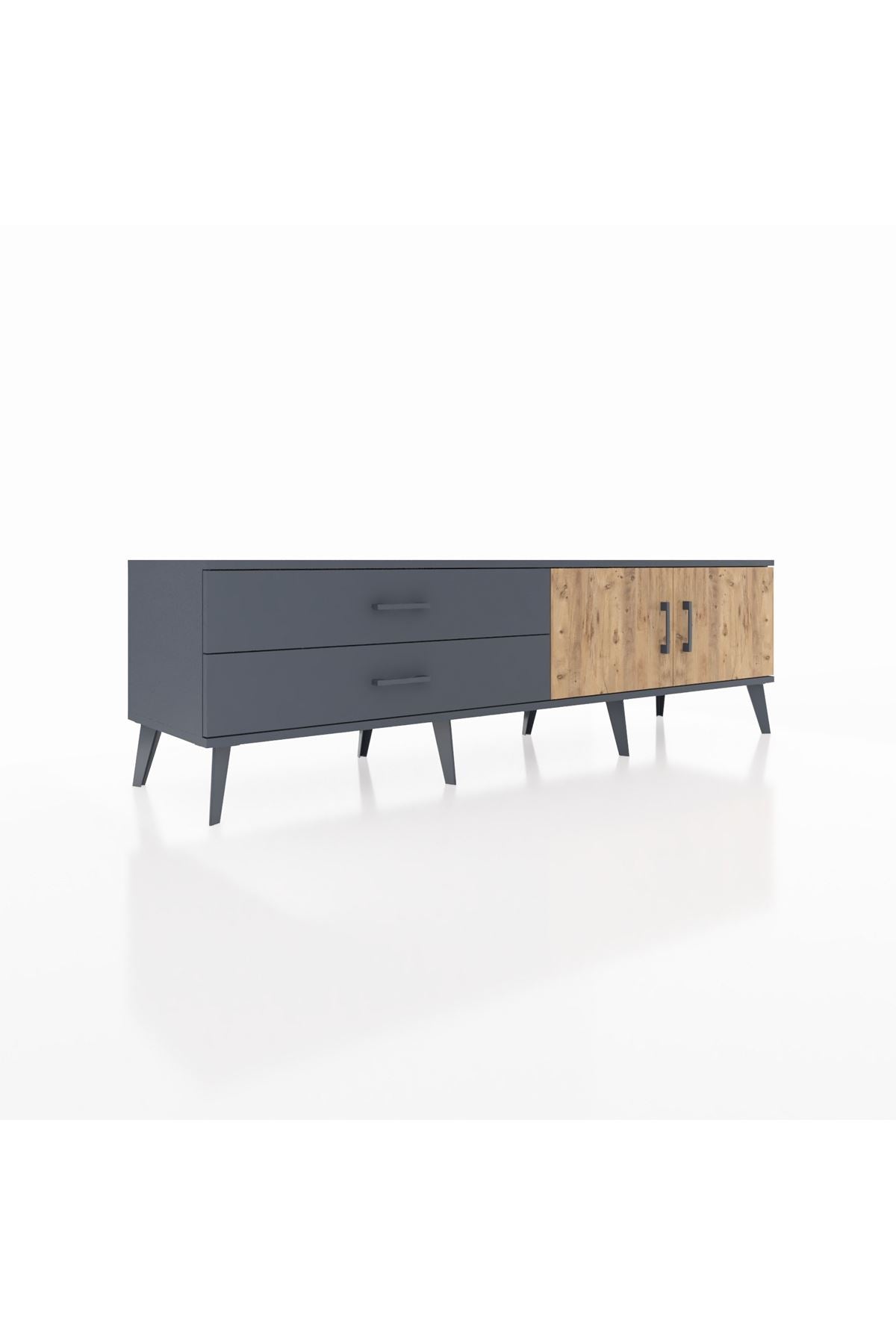 Hyperion TV Ünitesi Tek Raflı 2 Çekmeceli 2 Kapaklı 176x44x51 Antrasit-Çam/Antrasit