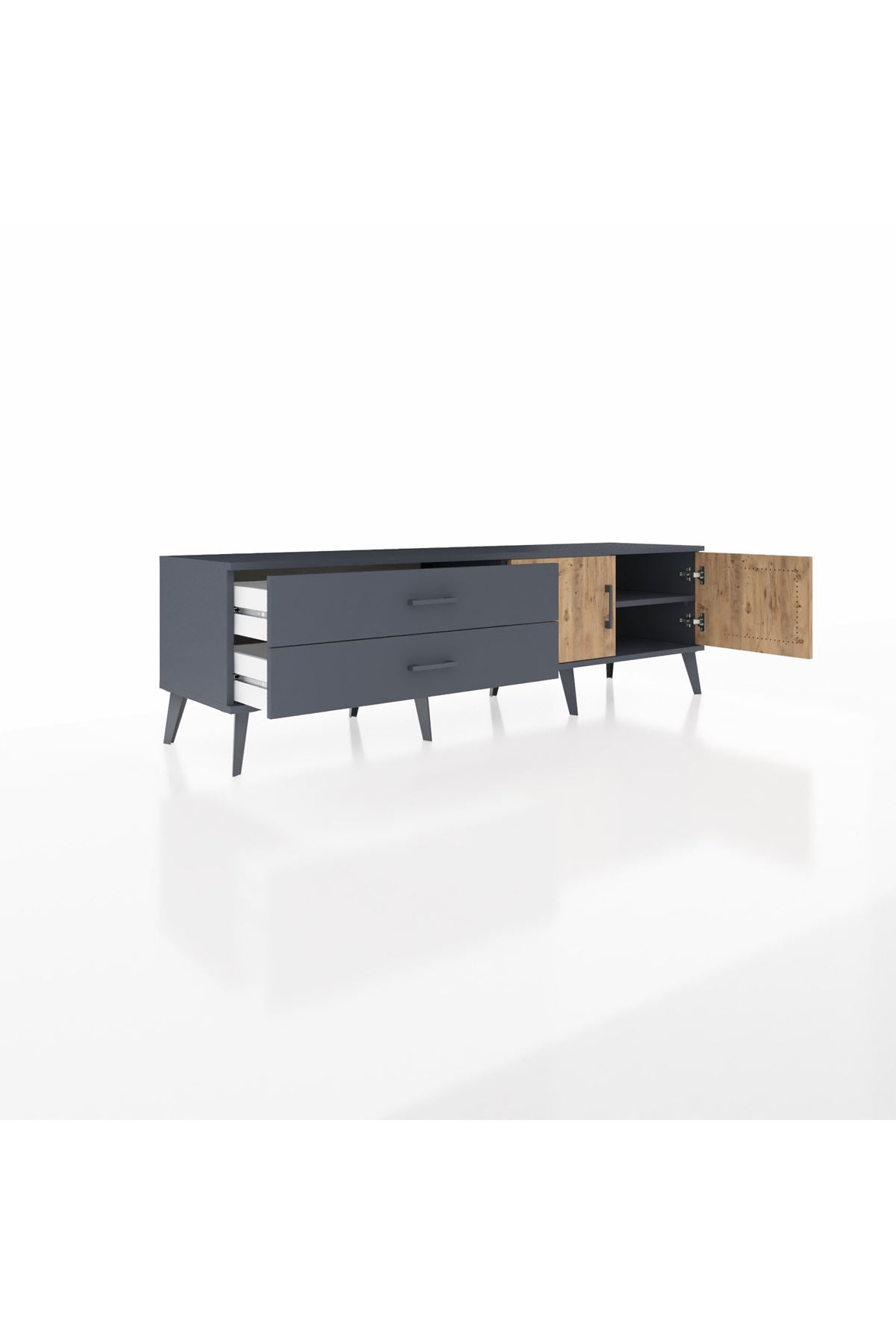 Hyperion TV Ünitesi Tek Raflı 2 Çekmeceli 2 Kapaklı 176x44x51 Antrasit-Çam/Antrasit