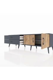 Hyperion TV Ünitesi Tek Raflı 2 Çekmeceli 2 Kapaklı 176x44x51 Antrasit-Çam/Antrasit