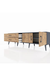 Hyperion TV Ünitesi Tek Raflı 2 Çekmeceli 2 Kapaklı 176x44x51 Antrasit-Çam/Çam