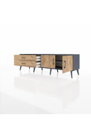 Hyperion TV Ünitesi Tek Raflı 2 Çekmeceli 2 Kapaklı 176x44x51 Antrasit-Çam/Çam