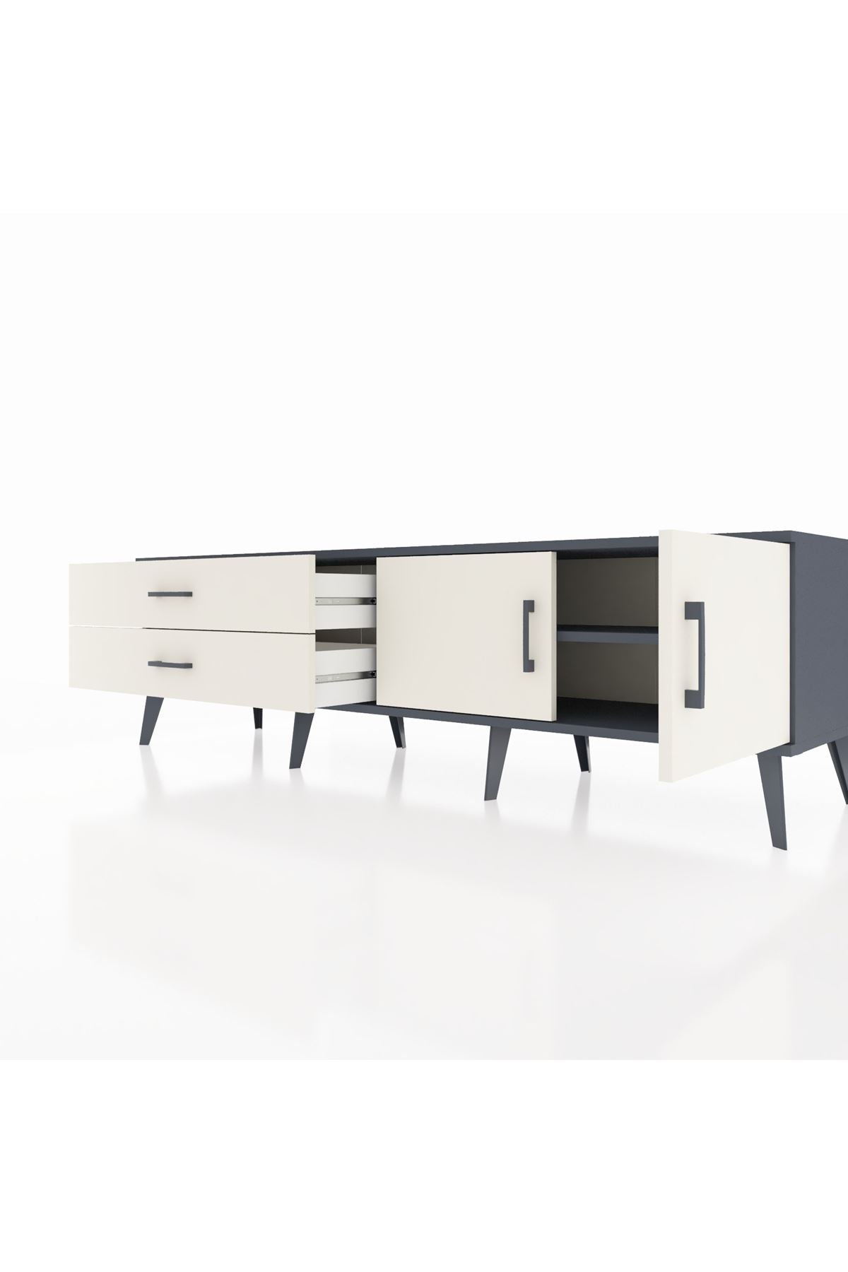 Hyperion TV Ünitesi Tek Raflı 2 Çekmeceli 2 Kapaklı 176x44x51 Antrasit-Aytaşı/Aytaşı