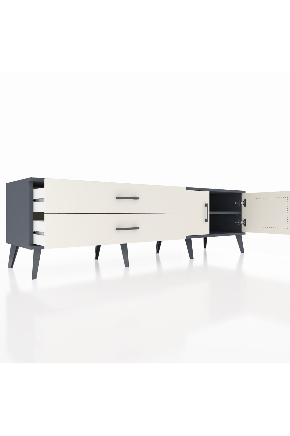 Hyperion TV Ünitesi Tek Raflı 2 Çekmeceli 2 Kapaklı 176x44x51 Antrasit-Aytaşı/Aytaşı