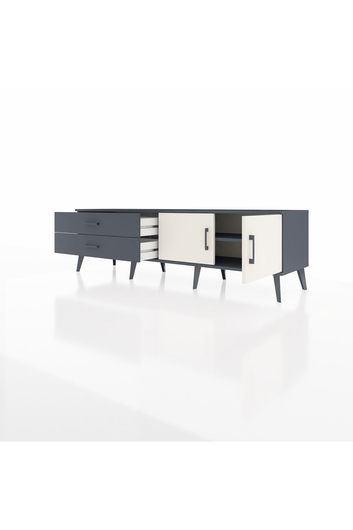 Hyperion TV Ünitesi Tek Raflı 2 Çekmeceli 2 Kapaklı 176x44x51 Antrasit-Aytaşı/Antrasit