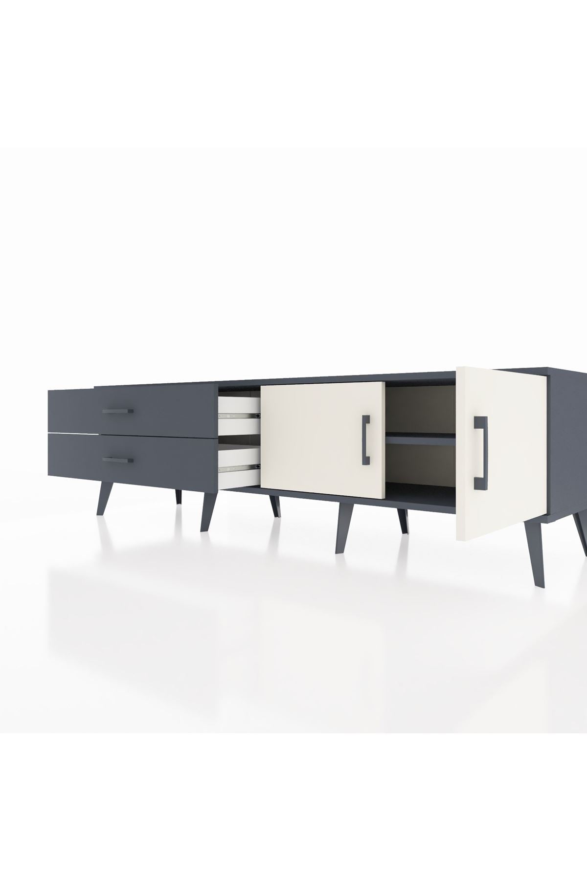 Hyperion TV Ünitesi Tek Raflı 2 Çekmeceli 2 Kapaklı 176x44x51 Antrasit-Aytaşı/Antrasit