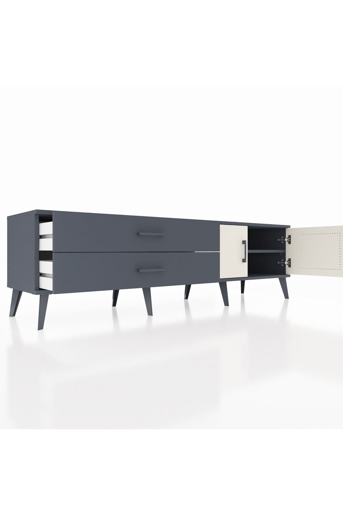 Hyperion TV Ünitesi Tek Raflı 2 Çekmeceli 2 Kapaklı 176x44x51 Antrasit-Aytaşı/Antrasit