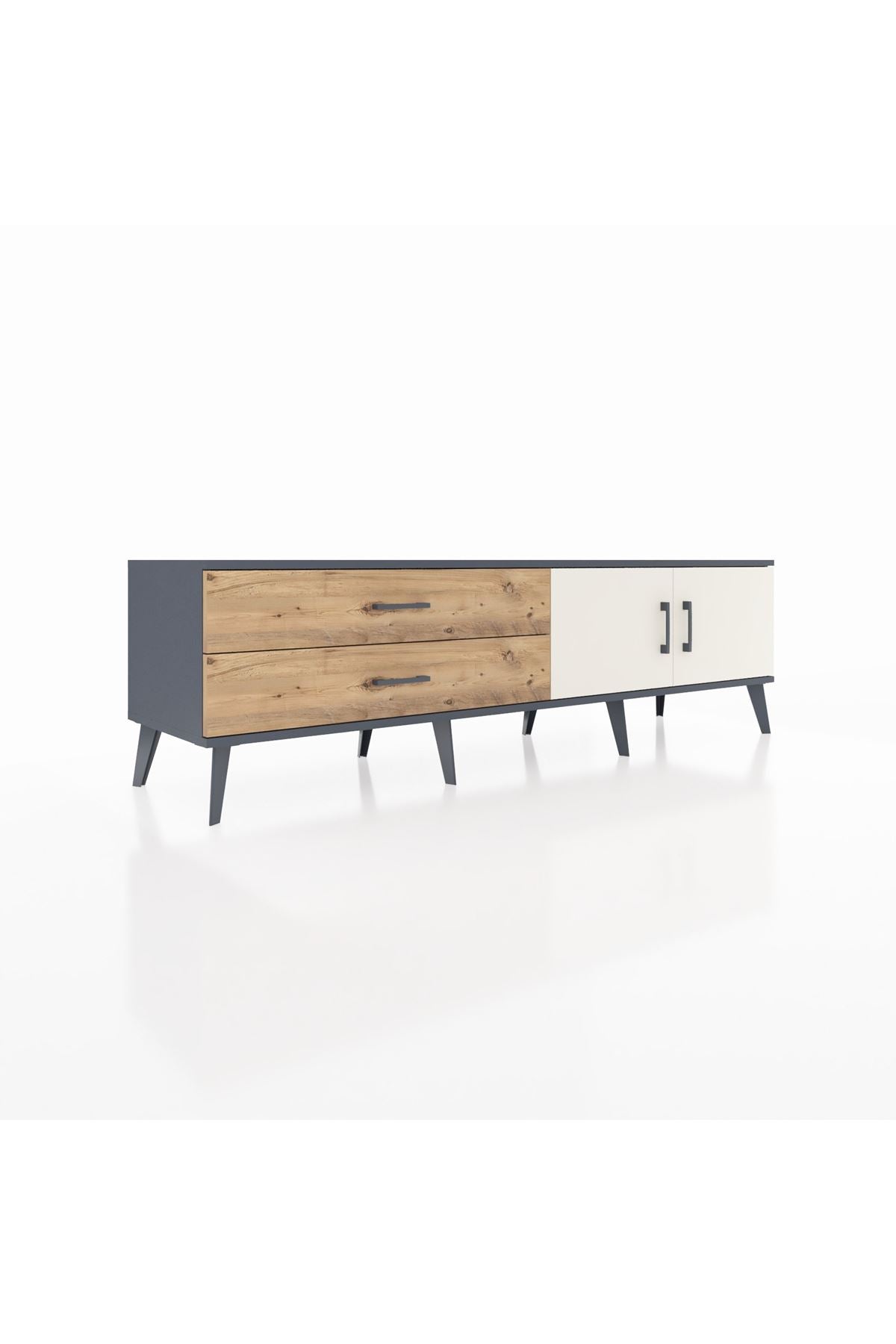 Hyperion TV Ünitesi Tek Raflı 2 Çekmeceli 2 Kapaklı 176x44x51 Antrasit-Aytaşı/Çam