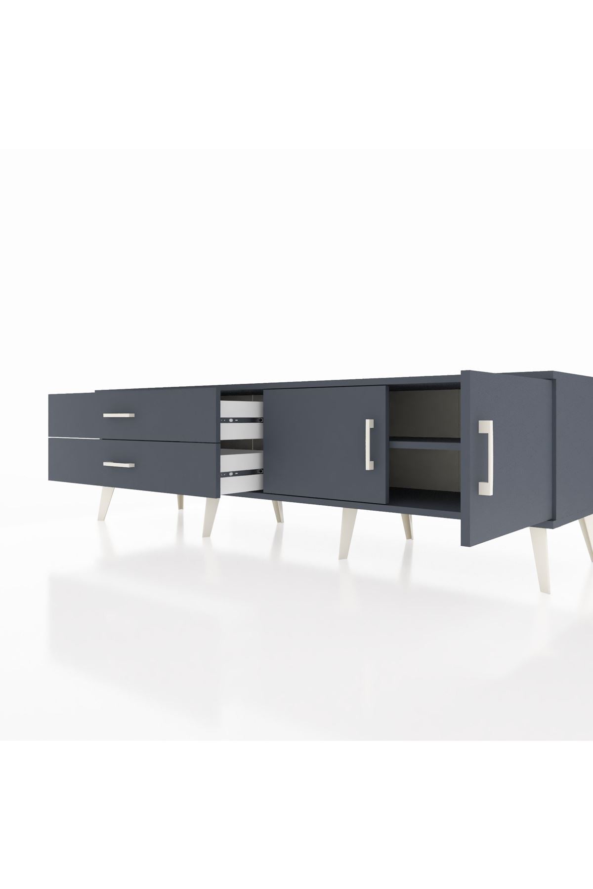 Hyperion TV Ünitesi Tek Raflı 2 Çekmeceli 2 Kapaklı 176x44x51 Antrasit-Antrasit/Antrasit