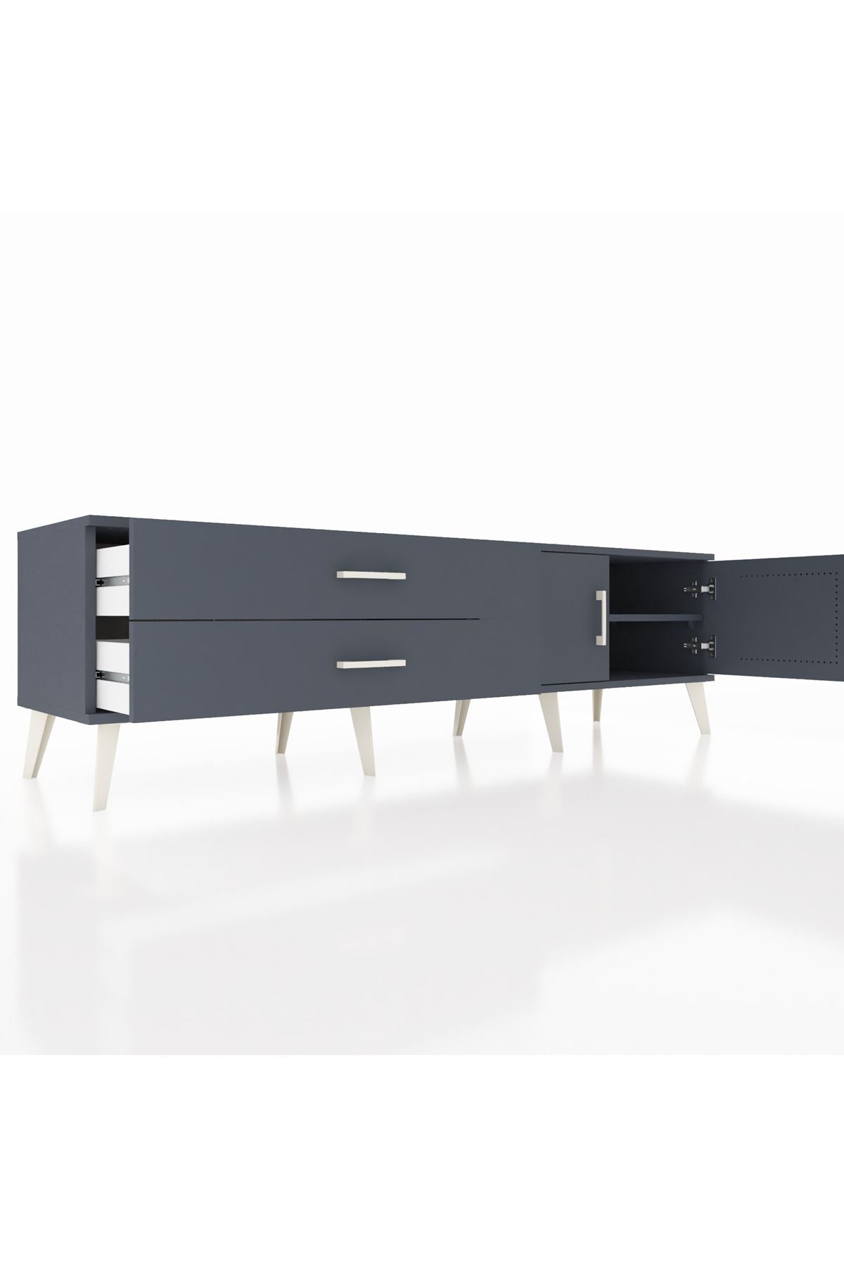 Hyperion TV Ünitesi Tek Raflı 2 Çekmeceli 2 Kapaklı 176x44x51 Antrasit-Antrasit/Antrasit