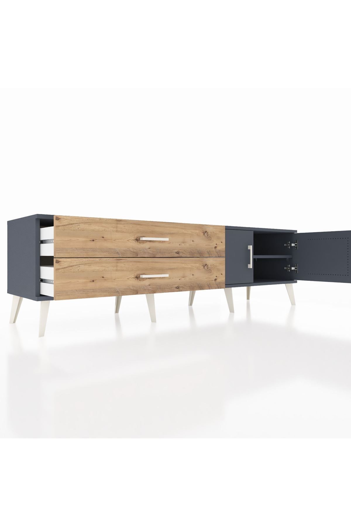 Hyperion TV Ünitesi Tek Raflı 2 Çekmeceli 2 Kapaklı 176x44x51 Antrasit-Antrasit/Çam