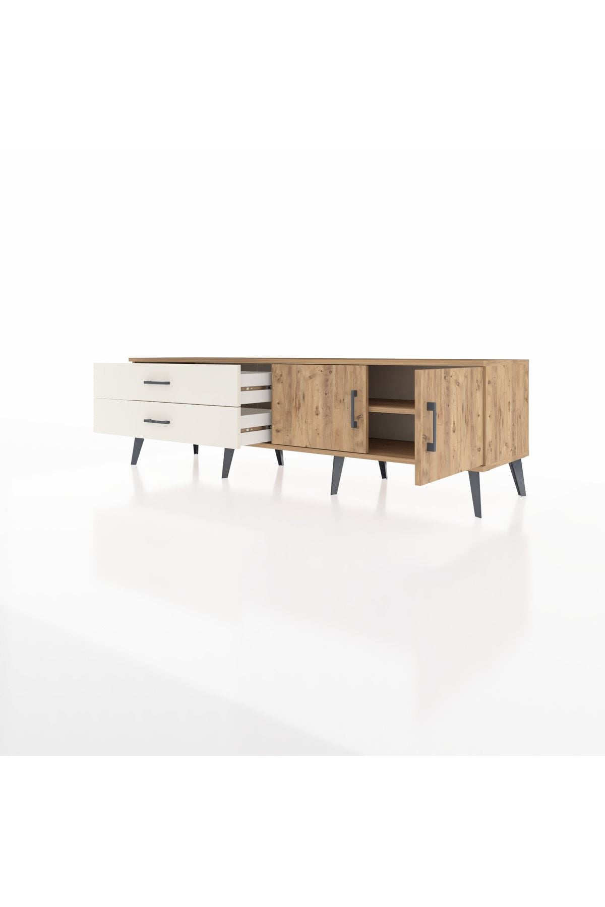 Hyperion TV Ünitesi Tek Raflı 2 Çekmeceli 2 Kapaklı 176x44x51 Çam-Çam/Aytaşı