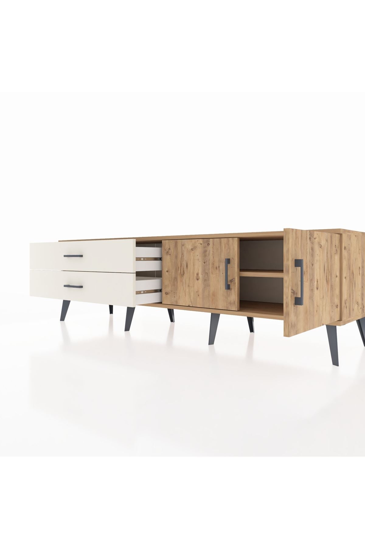 Hyperion TV Ünitesi Tek Raflı 2 Çekmeceli 2 Kapaklı 176x44x51 Çam-Çam/Aytaşı