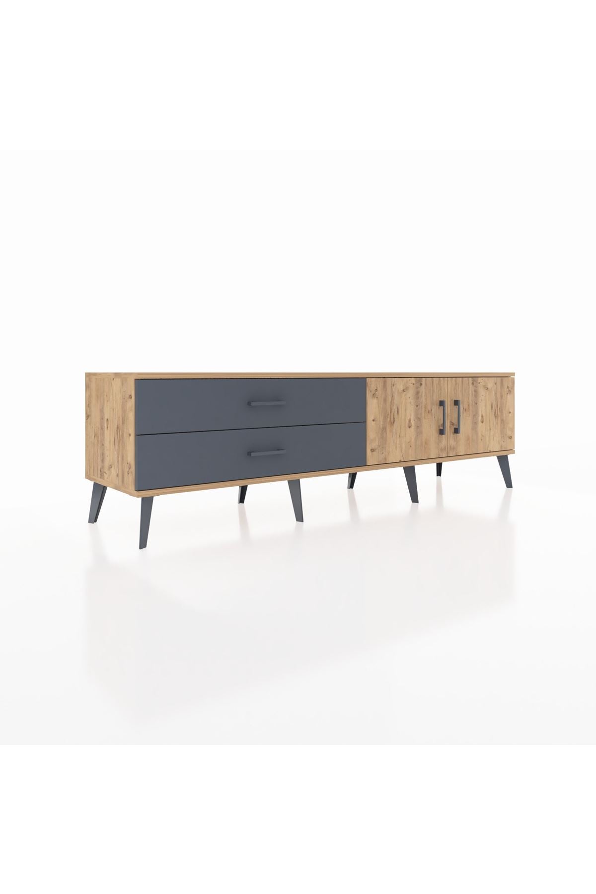 Hyperion TV Ünitesi Tek Raflı 2 Çekmeceli 2 Kapaklı 176x44x51 Çam-Çam/Antrasit