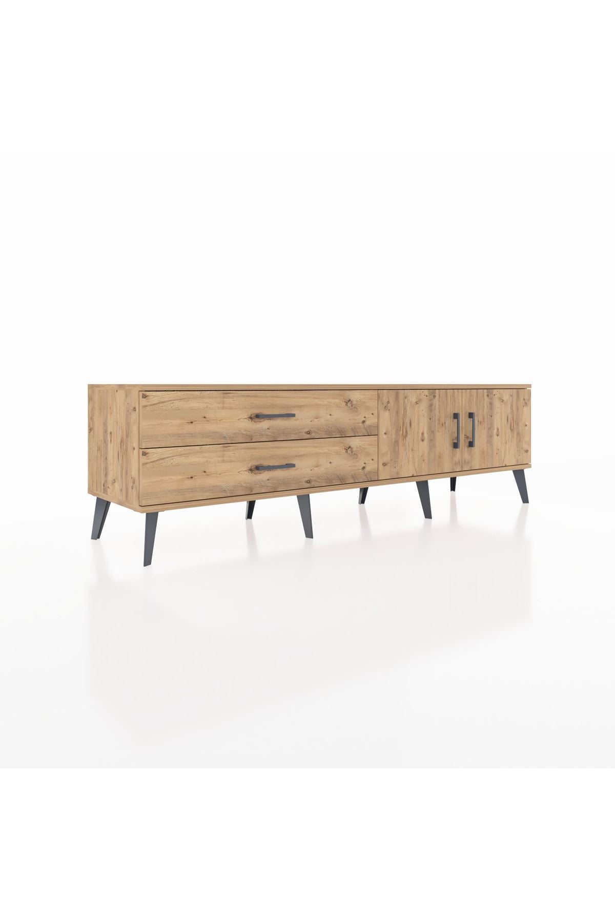 Hyperion TV Ünitesi Tek Raflı 2 Çekmeceli 2 Kapaklı 176x44x51 Çam-Çam/Çam