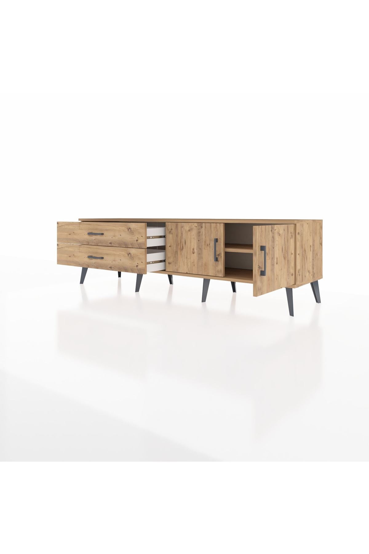 Hyperion TV Ünitesi Tek Raflı 2 Çekmeceli 2 Kapaklı 176x44x51 Çam-Çam/Çam