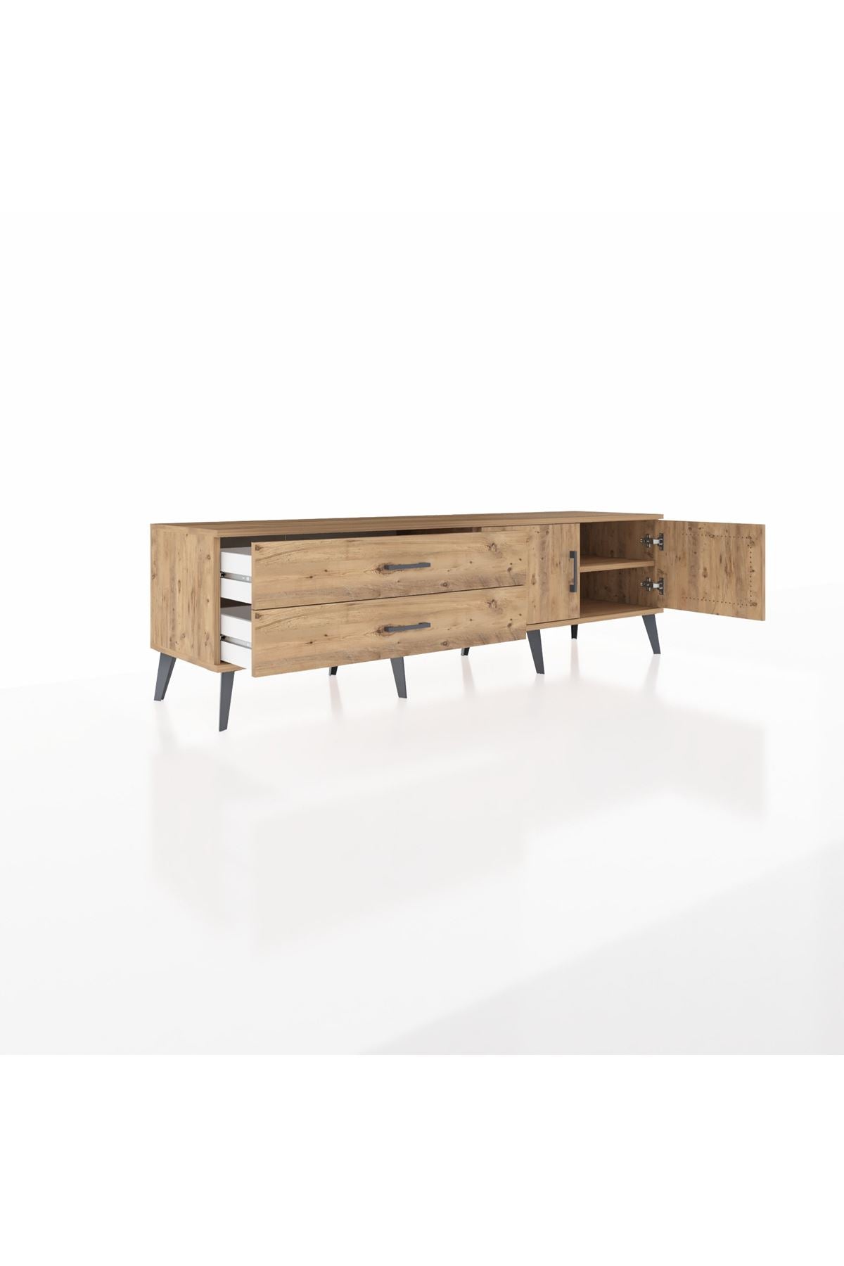 Hyperion TV Ünitesi Tek Raflı 2 Çekmeceli 2 Kapaklı 176x44x51 Çam-Çam/Çam