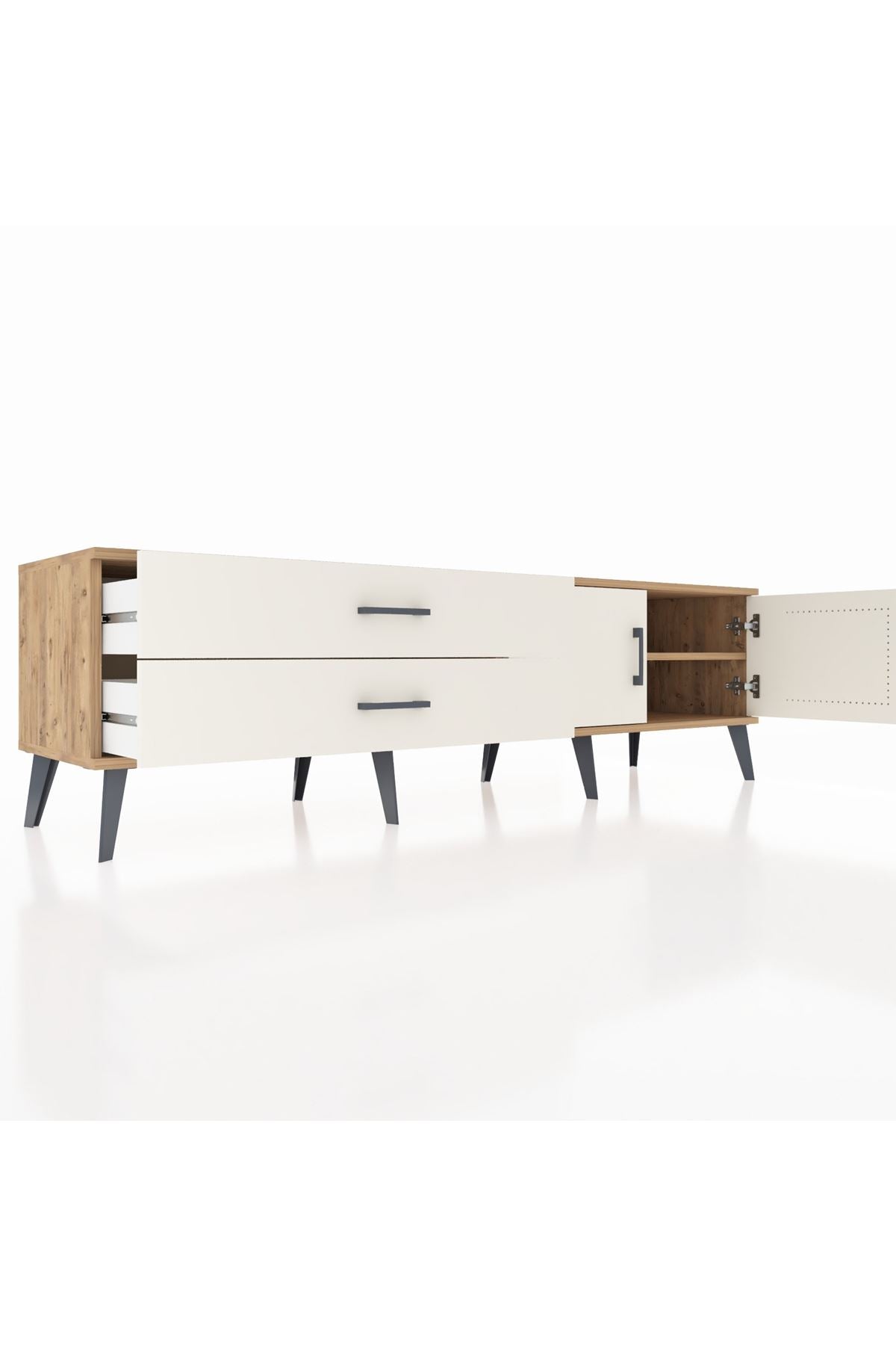 Hyperion TV Ünitesi Tek Raflı 2 Çekmeceli 2 Kapaklı 176x44x51 Çam-Aytaşı/Aytaşı