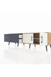 Hyperion TV Ünitesi Tek Raflı 2 Çekmeceli 2 Kapaklı 176x44x51 Çam-Aytaşı/Antrasit