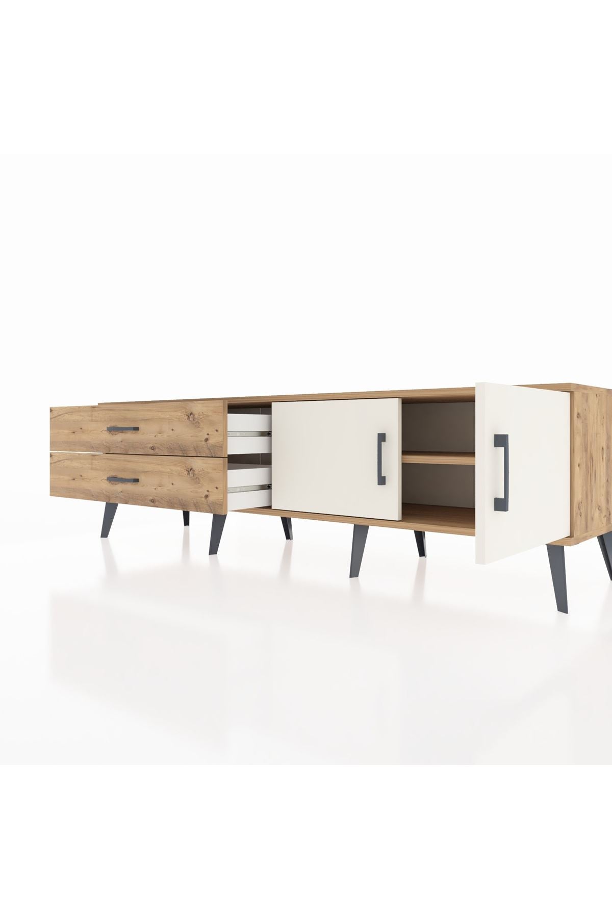 Hyperion TV Ünitesi Tek Raflı 2 Çekmeceli 2 Kapaklı 176x44x51 Çam-Aytaşı/Çam