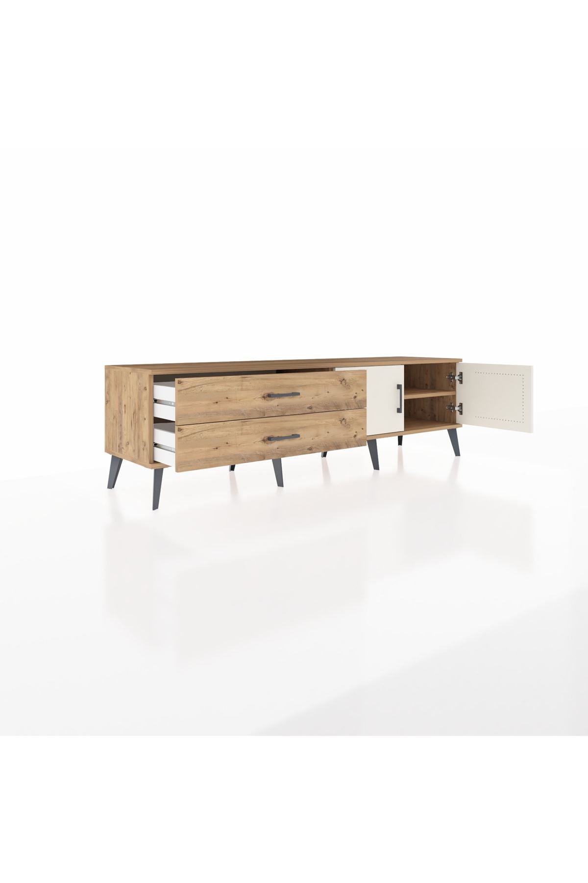 Hyperion TV Ünitesi Tek Raflı 2 Çekmeceli 2 Kapaklı 176x44x51 Çam-Aytaşı/Çam