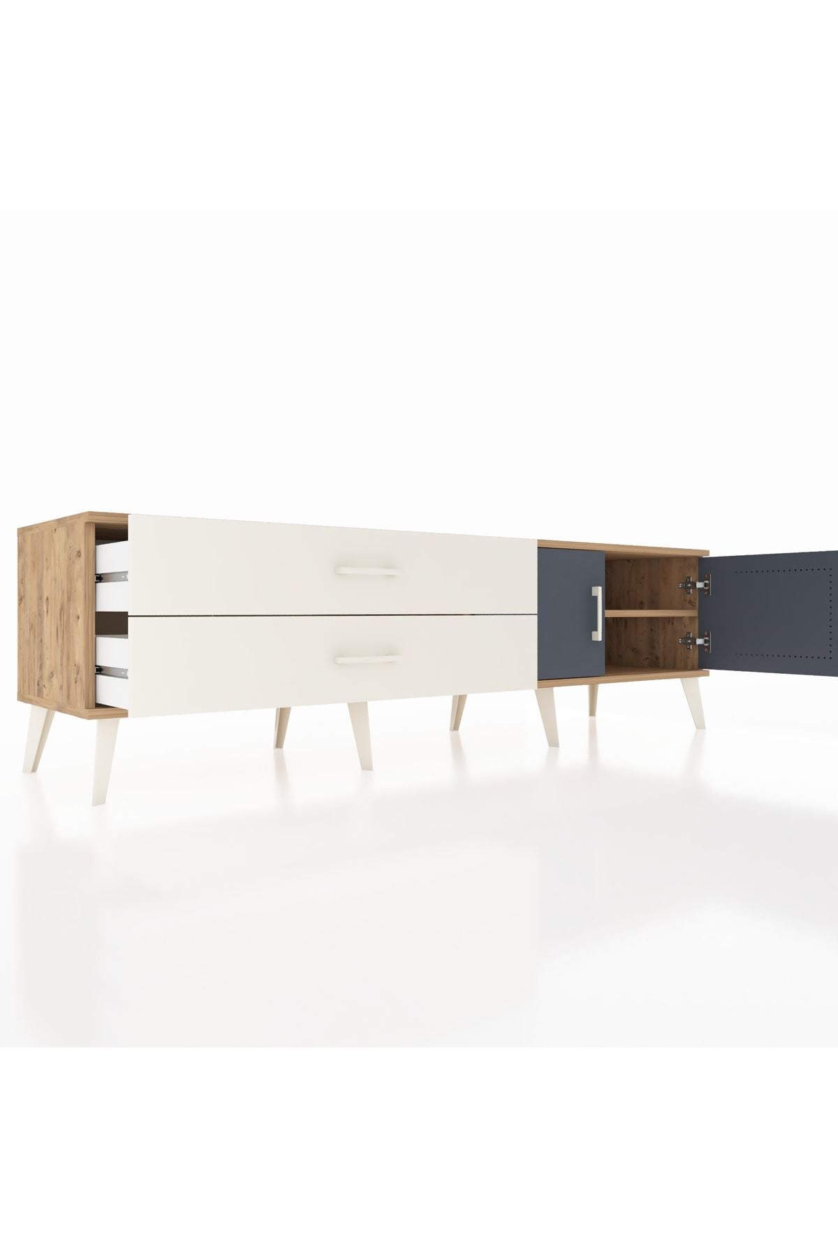 Hyperion TV Ünitesi Tek Raflı 2 Çekmeceli 2 Kapaklı 176x44x51 Çam-Antrasit/Aytaşı