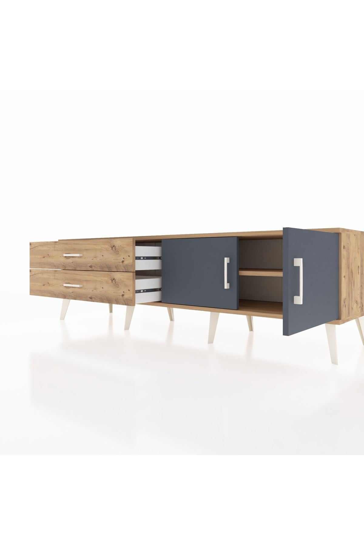 Hyperion TV Ünitesi Tek Raflı 2 Çekmeceli 2 Kapaklı 176x44x51 Çam-Antrasit/Çam