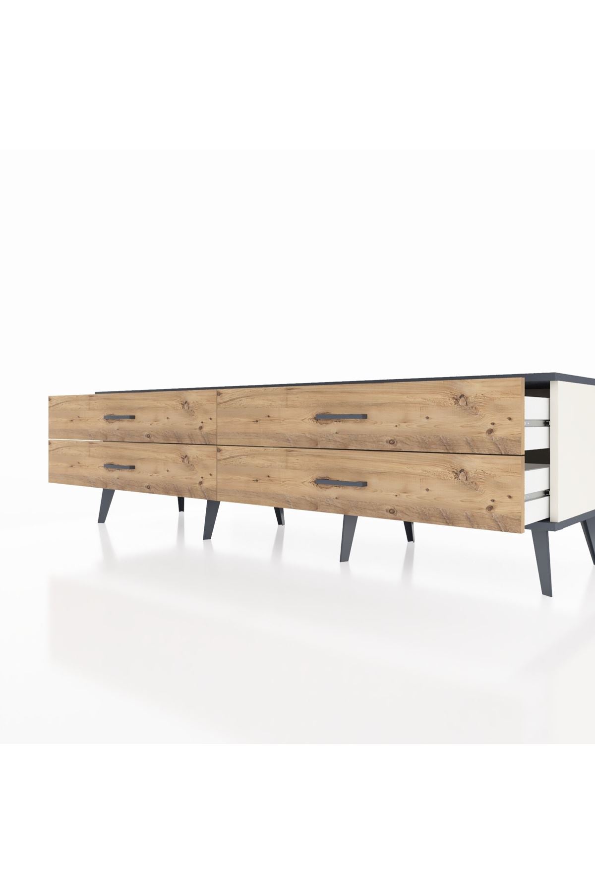 Hyperion TV Ünitesi 4 Çekmeceli  176x44x51 Aytaşı-Antrasit/Çam